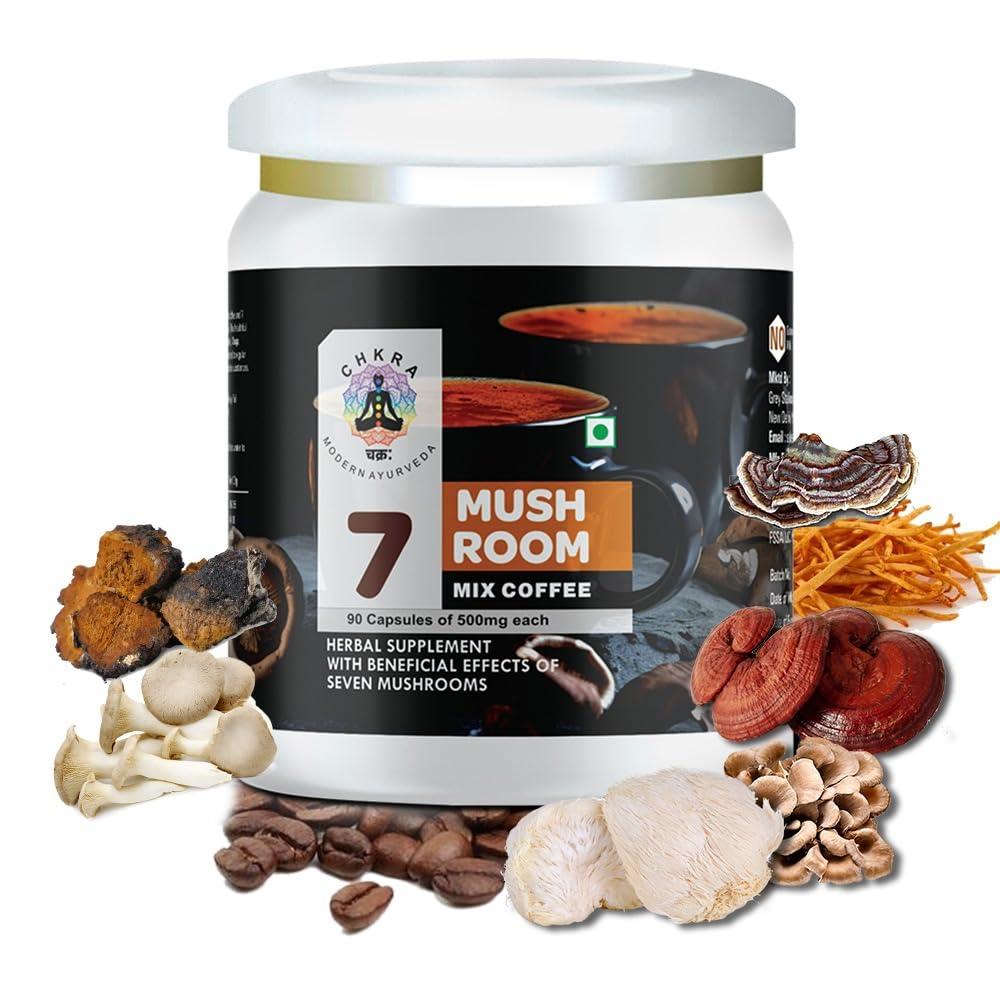 XTRAKT Mushroom Coffee Powder, 7 Mushroom Blend- Lion's Mane, Chaga, Cordyceps, Shitake, Maitake, Ganoderma, Turkey Tail Brain Supplements for Energy, Focus, Memory and Immunity, 55 Serving, 100G