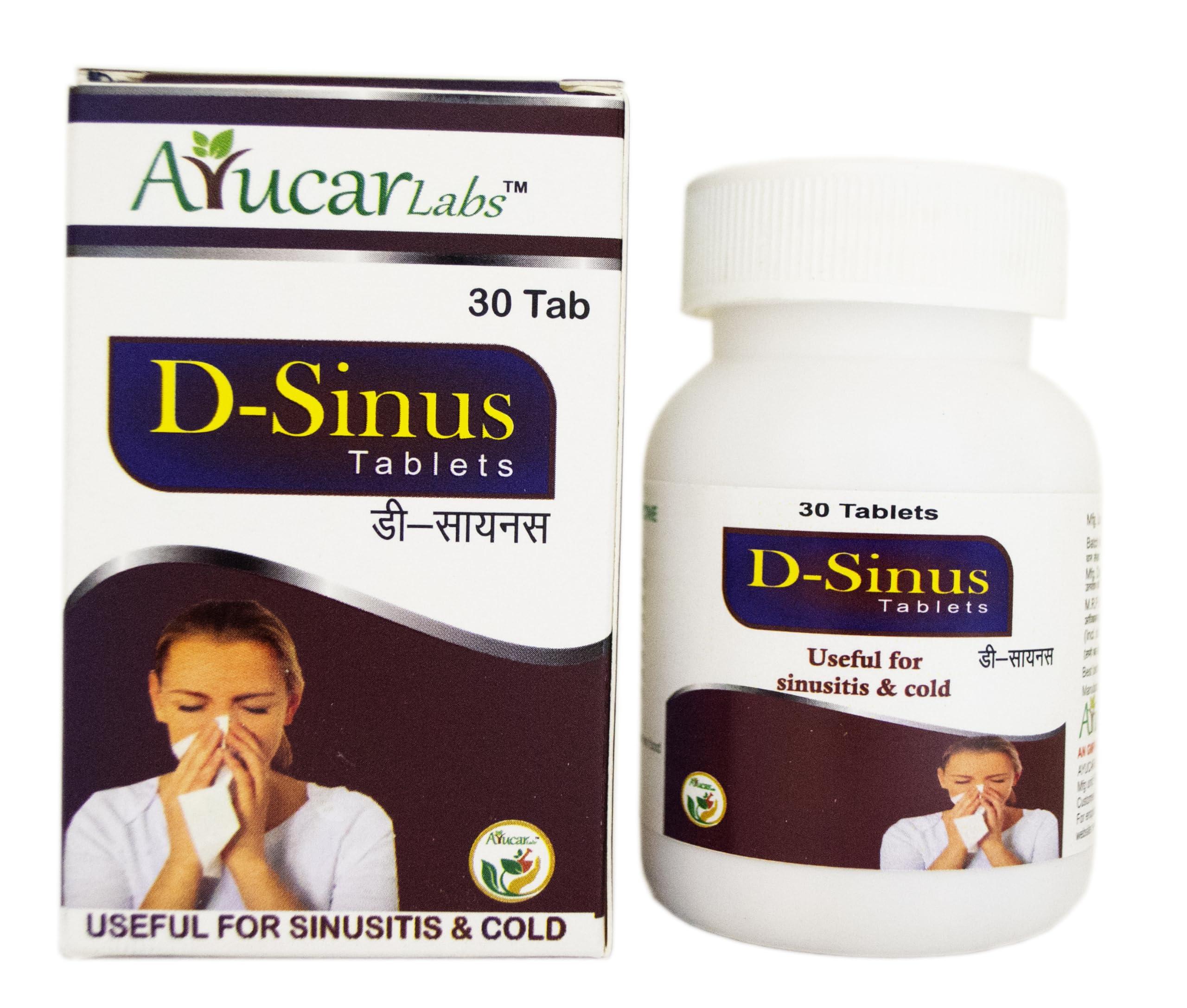 Ayucar Labs D-Sinus Tablets - 30 Tablets, Ayurvedic Medicine for Sinusitis, cold, running nose, chest congestion