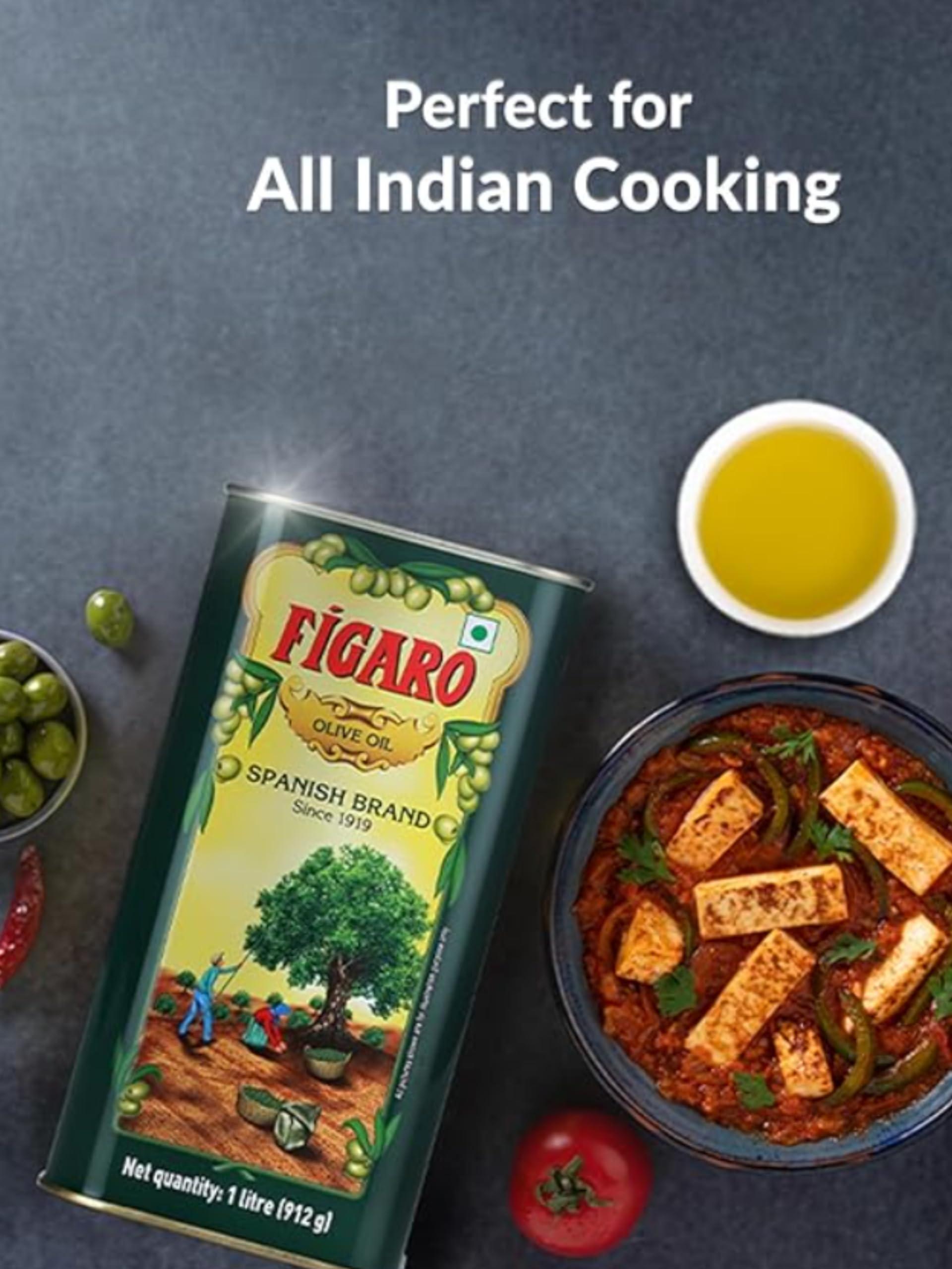 Figaro Figaro Olive Oil- Pure Olive Oil-1L Tin-Daily Cooking Oil-Offer Pack with 270 Off | Free Pocket Tissue Packet
