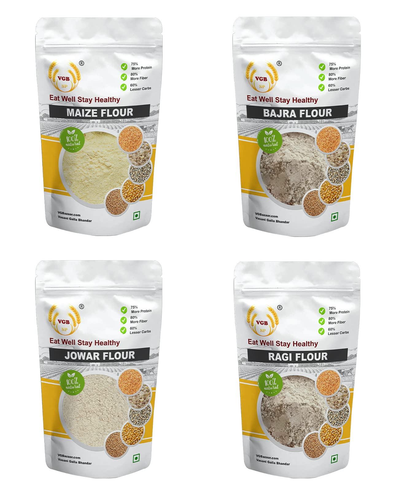 VGBNP VGBNP Flour | Bajra Flour + Jowar Flour + Maize Flour + Ragi Flour | All in one Pack - (2kg X 4)