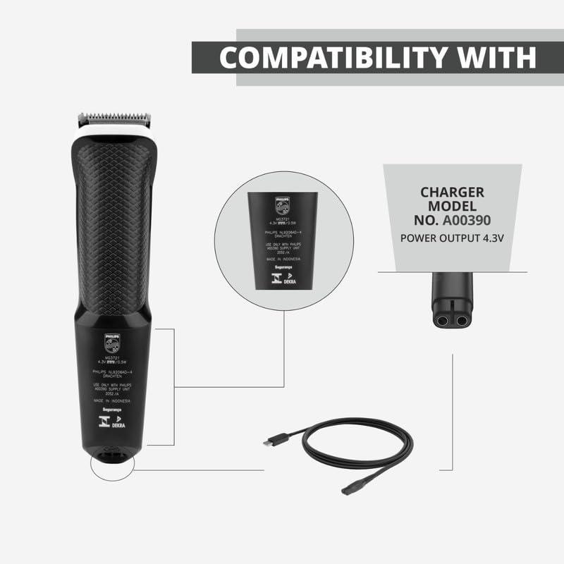 EVERHYPE EVERHYPE 4.3V USB Charging Cable Compatible With Philips Trimmers & Shavers| A00390 Replacement Charger (Complete list of compatible models in bullet point) BK QG3330