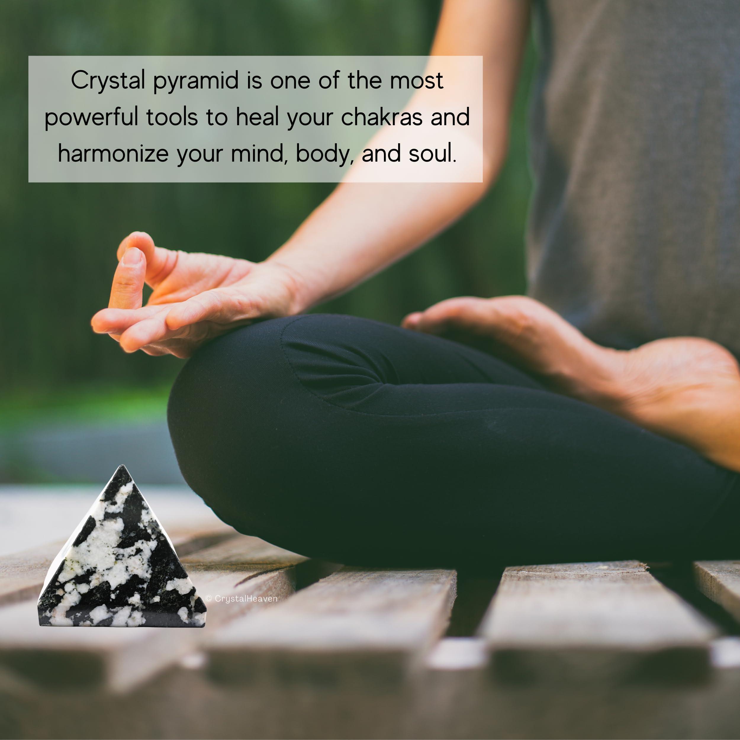 Crystal Heaven Certified Black and white Tourmaline Pyramid - 1\" Inch Crystal Pyramid for Positive Energy, Vastu, Reiki and Chakra Healing