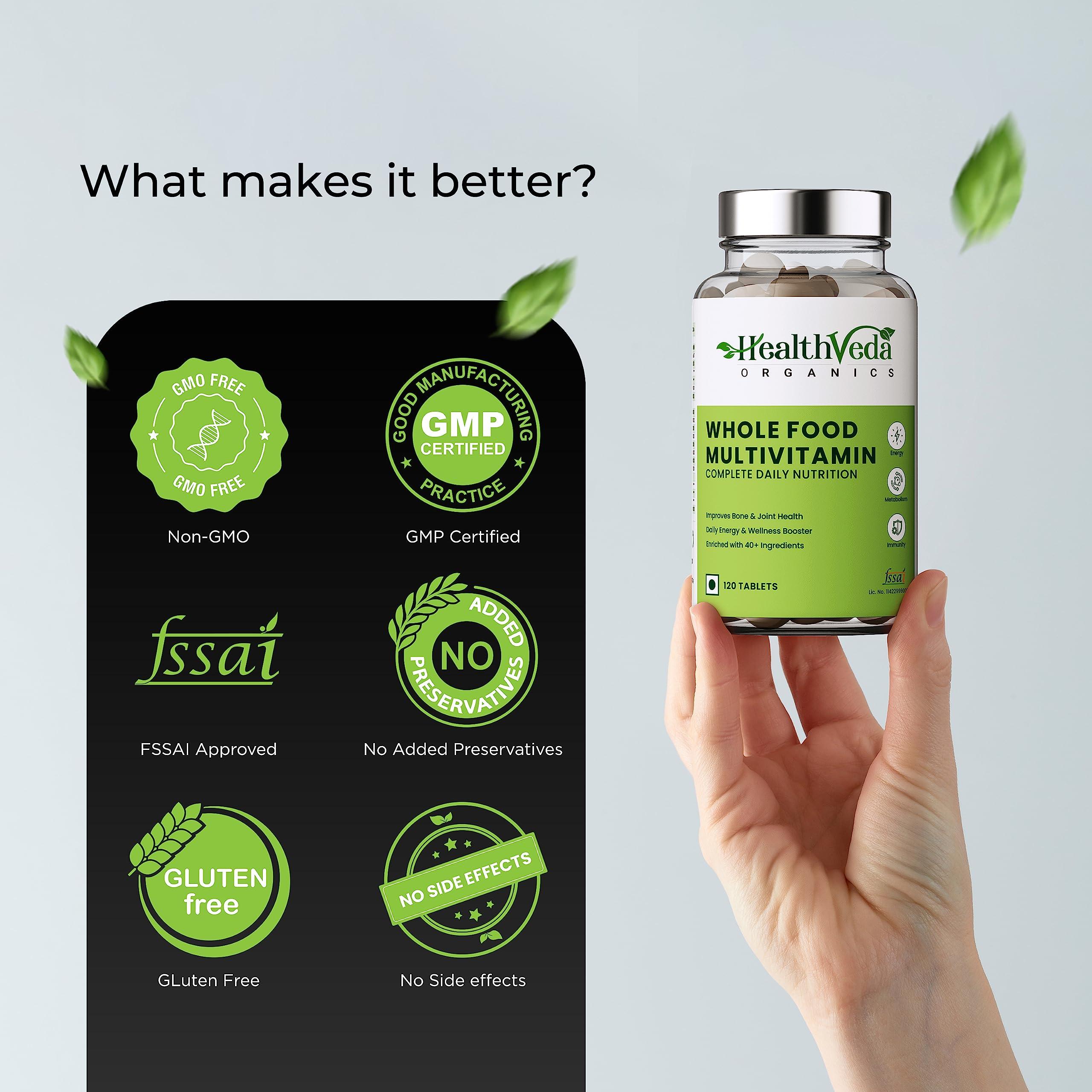 Health Veda Organics HEALTH VEDA ORGANICS PRIVATE LIMITED Whole Food Multivitamin With Natural Vitamins & Minerals I 120 Veg Tablets I Best For Energy, Brain, Heart & Eye Health I For Both Men & Women