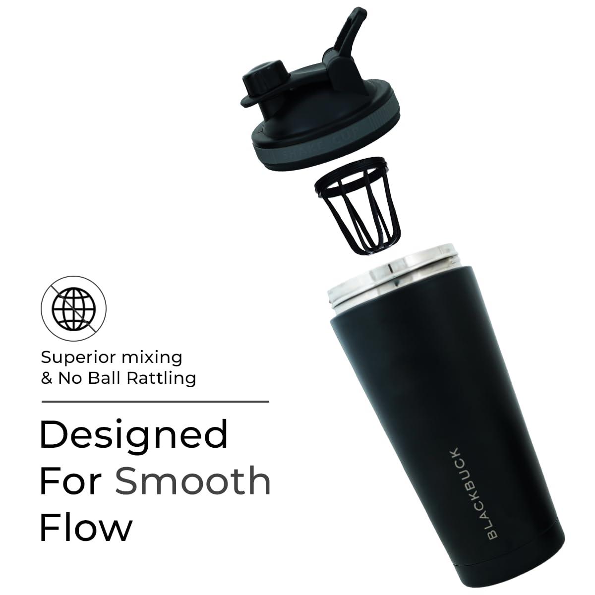 BLACKBUCK BLACKBUCK Shaker Pro: Insulated Stainless Steel Shaker With Noise Proof Technology, Superior Shake Without Leaks, Best For Pre Workout Shakes And Protein Mixes (Charcoal Black), 750 Ml