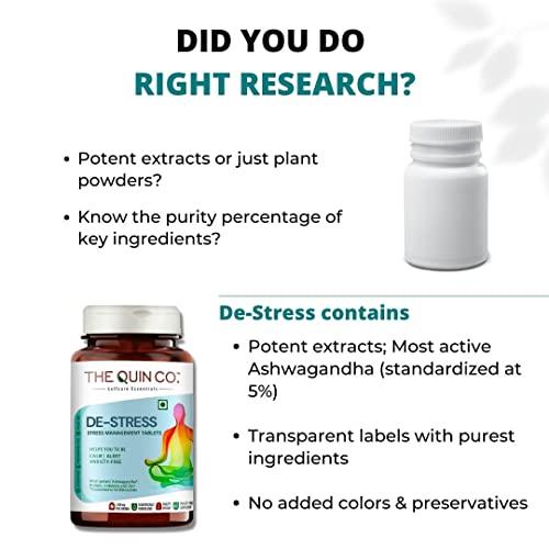 The Quin Co. The Quin Co. \"De-Stress\" | Manage Stress, Anxiety & General Wellbeing | 120 Ashwagandha Tablets - 1200Mg/ Serve, Pure Herb Extracts, Scientifically Formulated With Ashwagandha, Brahmi & Gotukola