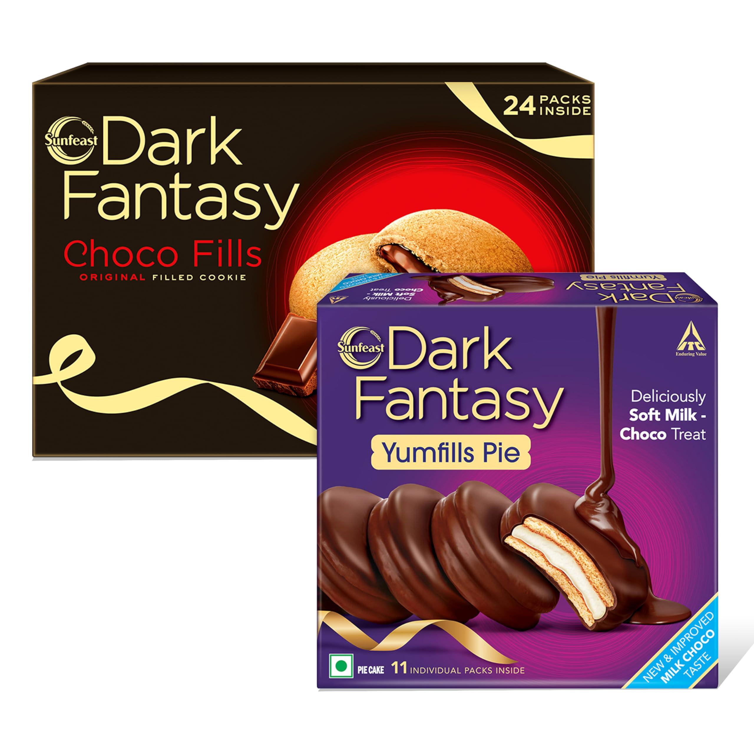 Sunfeast Dark Fantasy Sunfeast Dark Fantasy Choco Fills, 300Gm, Original Filled Cookies With Choco Crme & Yumfills, 253Gm, Rich Chocolate Pie Cake