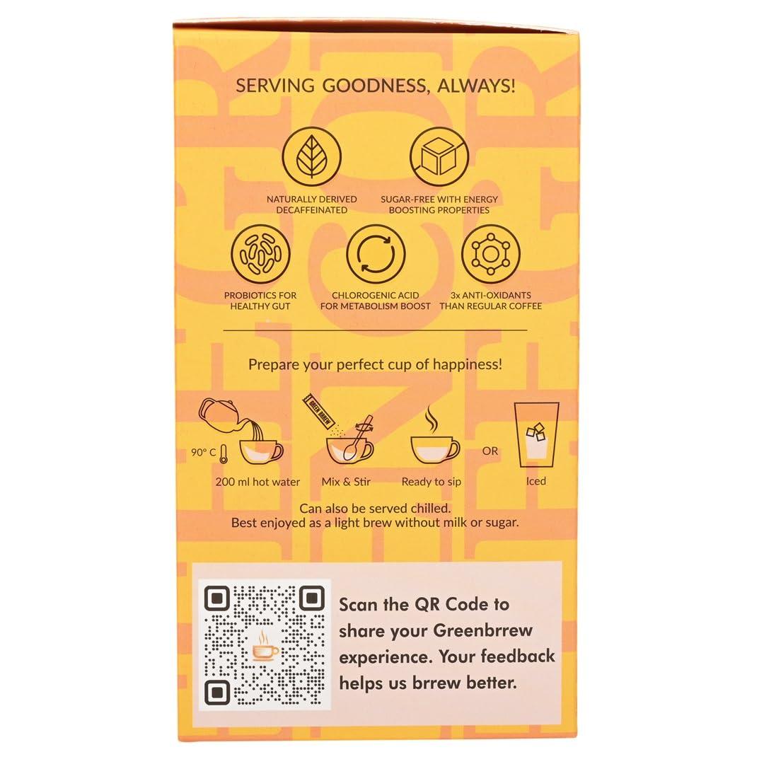 GreenBrrew Greenbrrew Instant Lemon Coffee Mix | 100% Unroasted Arabica Coffee Beans | Green Coffee Extract (\"PL-AAA\") + Probiotics | Hot & Cold Coffee | 20 Sachets, 60g Each - (Pack Of 3)