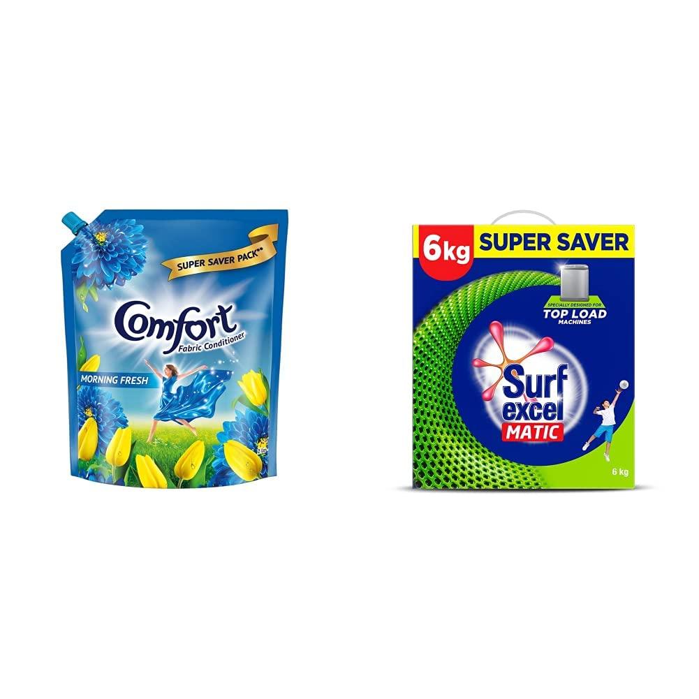 Comfort Comfort After Wash Morning Fresh Fabric Conditioner Pouch - 2 L & Matic Top Load Detergent Powder - 4 Kg with Free 2 Kg Combo