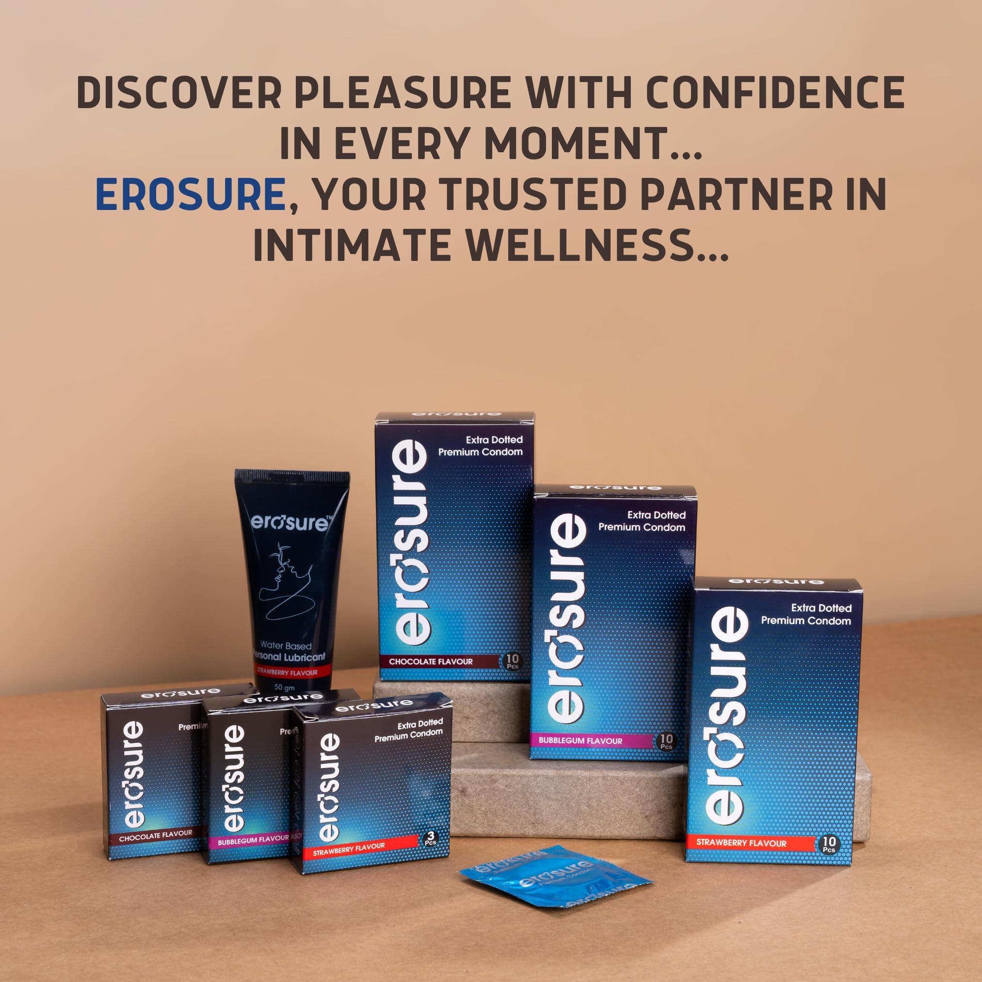 EROSURE Erosure Extra Dotted Condom | Long Lasting For Maximized Pleasure | Premium Latex Condoms With Disposable Pouch 10 Units (Strawberry)