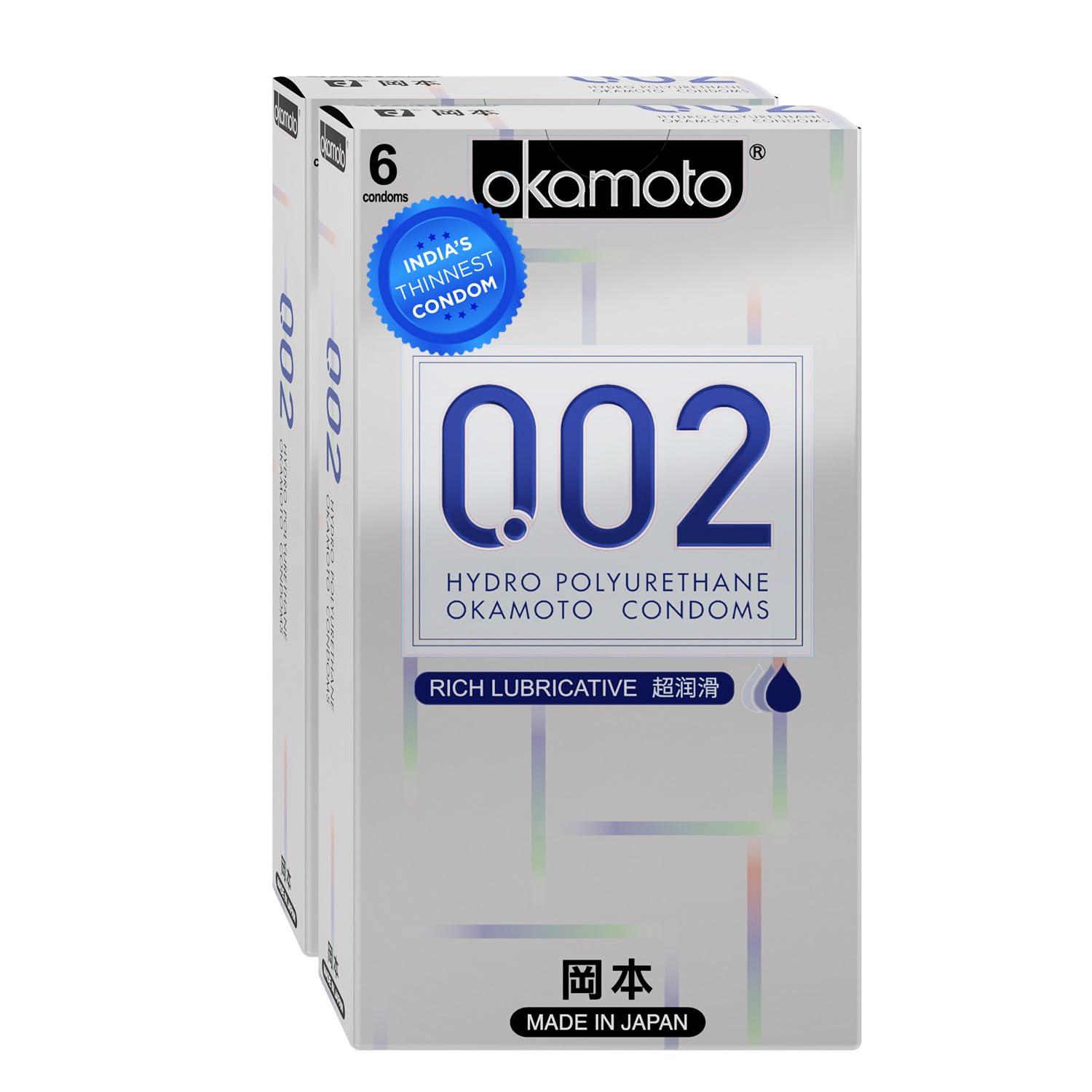 OKAMOTO Okamoto 0.02 - Japan\'s Best | Thinnest Condom In India | 1st Time in India - Non Latex PU Condom | Super Thin | Super Strong | Imported from Japan | 0.02 mm Ultra Thin (Pack of 2, 12s)