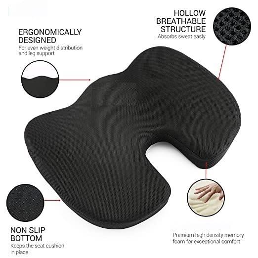 Orthowala Orthowala Orthopaedic Soft Foam Coccyx Seat Cushion for Tailbone Pain Relief, Sciatica, Lower Back Support and Pain Relief Seat Cushion with Removable Cover for Office/Home Chair