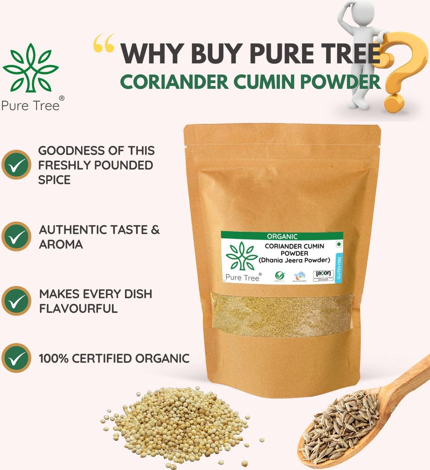 Pure Tree Pure Tree Certified Organic Coriander Cumin Powder | Dhanajiru | 100 g | Dhaniya Jeera | Dhana Jeera | Blend of Cumin Coriander Mixed Spices masala powder