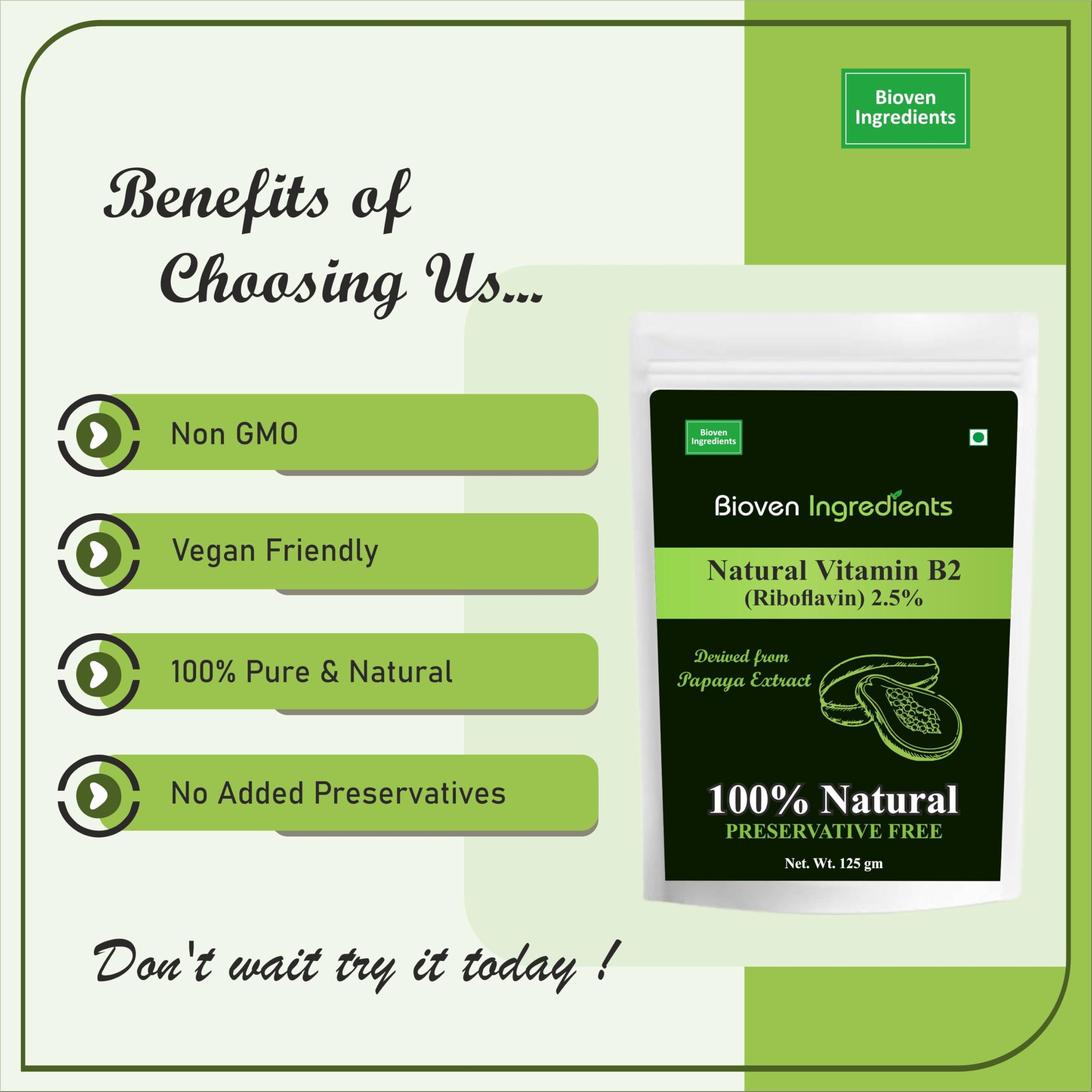 Bioven Natural Vitamin B2 Riboflavin Powder, Derived from 100% Natural & Organic Papaya Extract by Bioven Ingredients, Non-GMO Supplement, No Preservatives, Sugar, Gluten or Dairy Free Powder