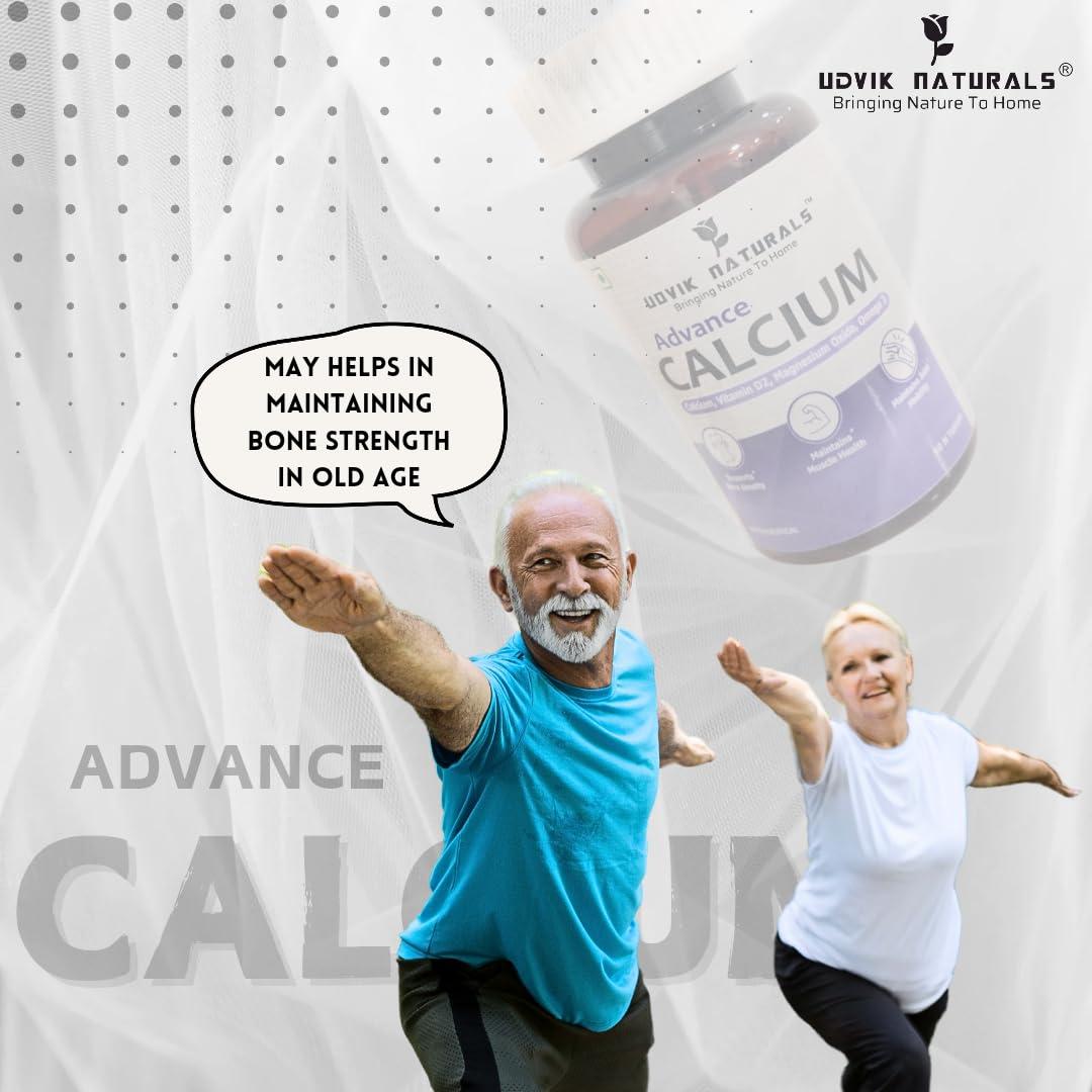 UDVIK NATURALS UDVIK NATURALS ADVANCE CALCIUM | CALCIUM CITRATE, VITAMIN D, MAGNESIUM, ZINC OMEGA 3 | ADVANCE COMBINATION | WITH CHILD SAFETY CAP | 60 Counts (Pack of 1)