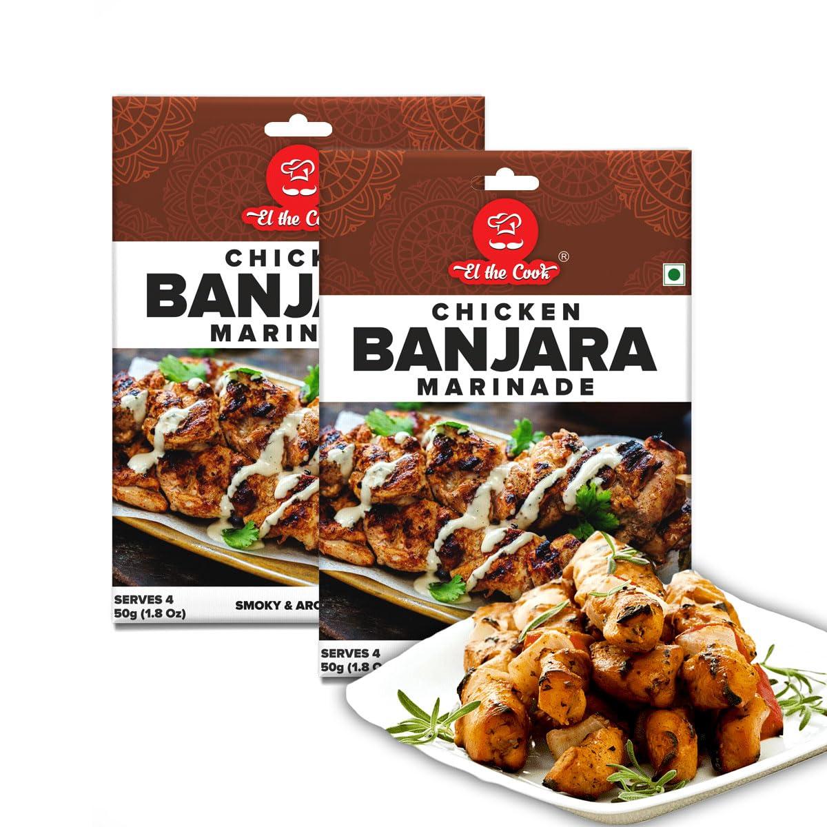 EL The Cook EL The Cook Banjara Kebab Marination Paste | Ready to Cook Masala - Just marinate & cook Restaurant style Banjara Chicken, Mushroom, Paneer Kabab | All Natural, 50g Serves 4-5 | 2 pack