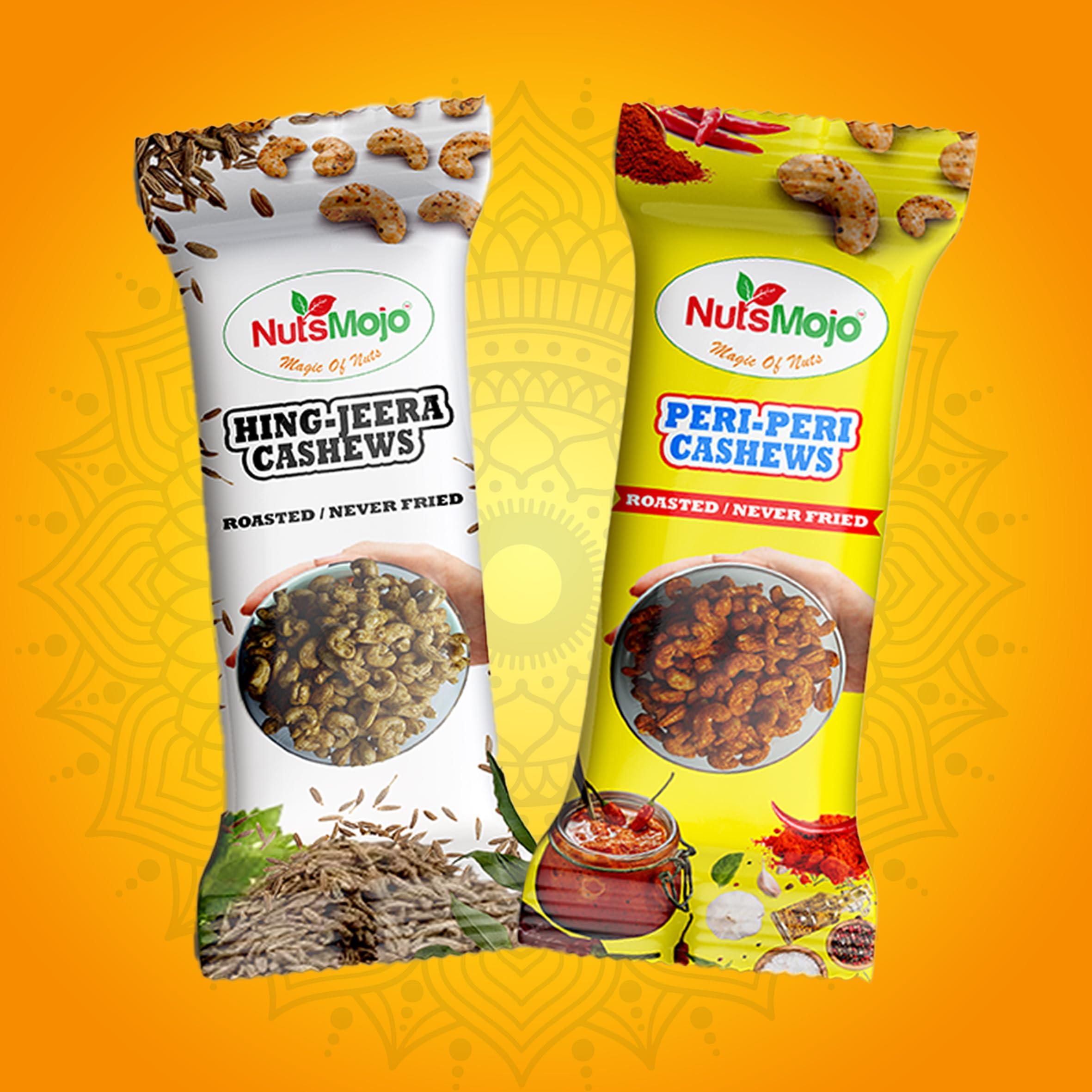 NutsMojo NutsMojo 8 Flavour Cashew Packets | Pack of 8 | Barbecue, Peri - Peri, Hing jeera, Pani - Puri, Chilli Garlic, Cream & Onion, Tangy Tomato, Pizza Oregano | Offer Pack