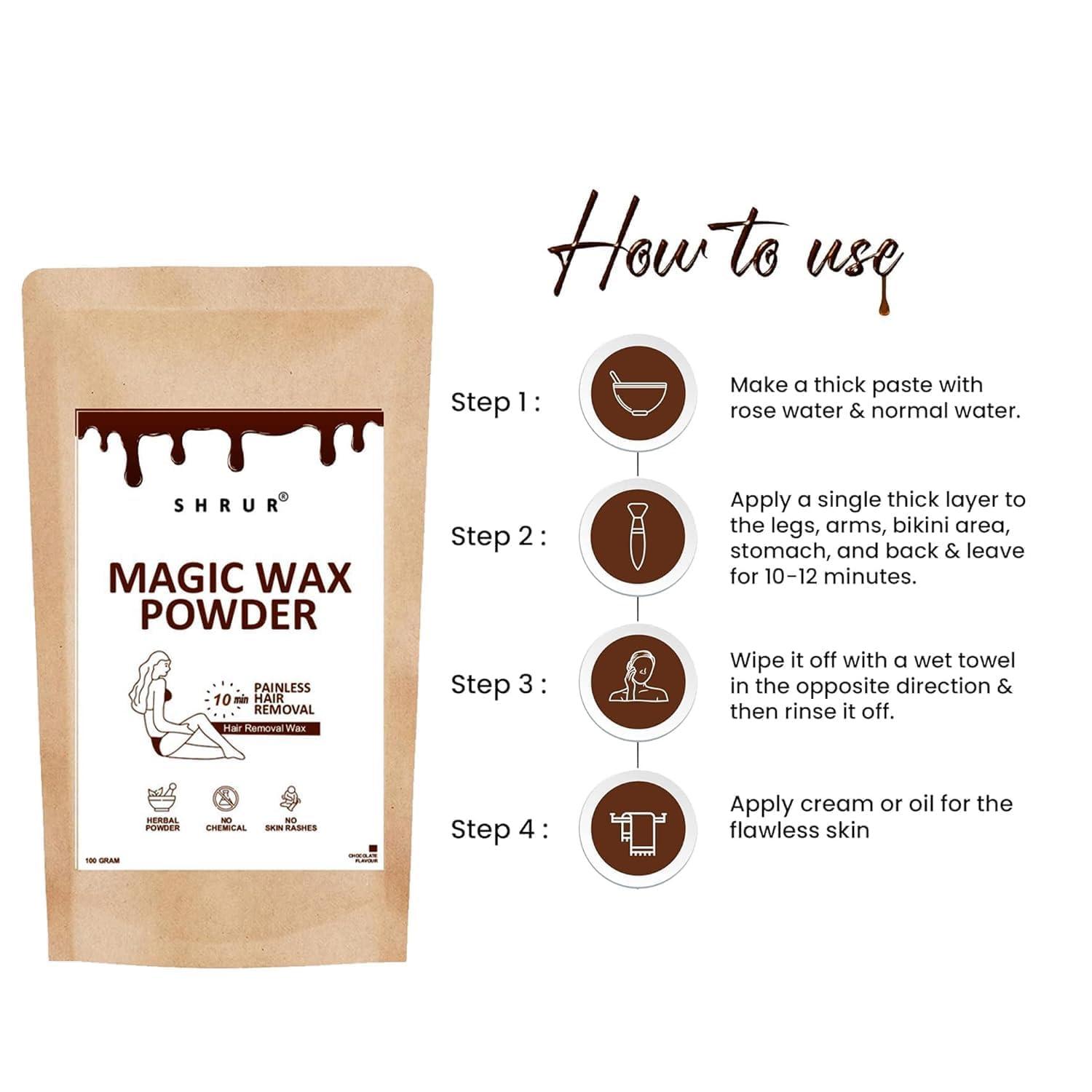 SHRUR SHRUR Chocolate Hair Removal Powder for Private Area - Magic Wax Powder, Instant 5 Min Hair Removal, Smooth & Hair-Free Skin, Body Wax Powder, 100g