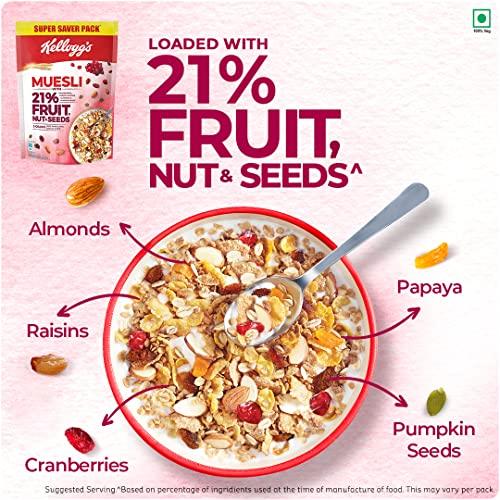 Kellogg's Kellogg's Multigrain Muesli & Granola Promo Pack | Kellogg's Granola Almonds & Cranberries 140g with Kellogg's Muesli 21% Fruits, Nuts & Seeds 750g | Goodness of Cranberries | Source of Fibre