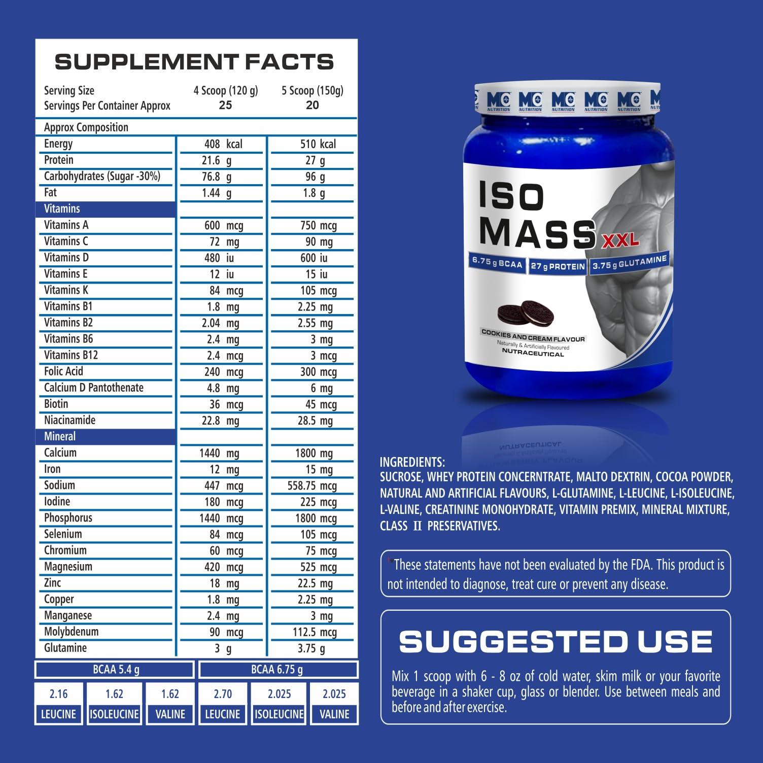 MUSCLEOXY NUTRITION Muscleoxy Nutrition Iso Mass - Mass Gainer/Muscle Gainer - Weight Gainer Powder (Cookies and Cream, 1 Kg)