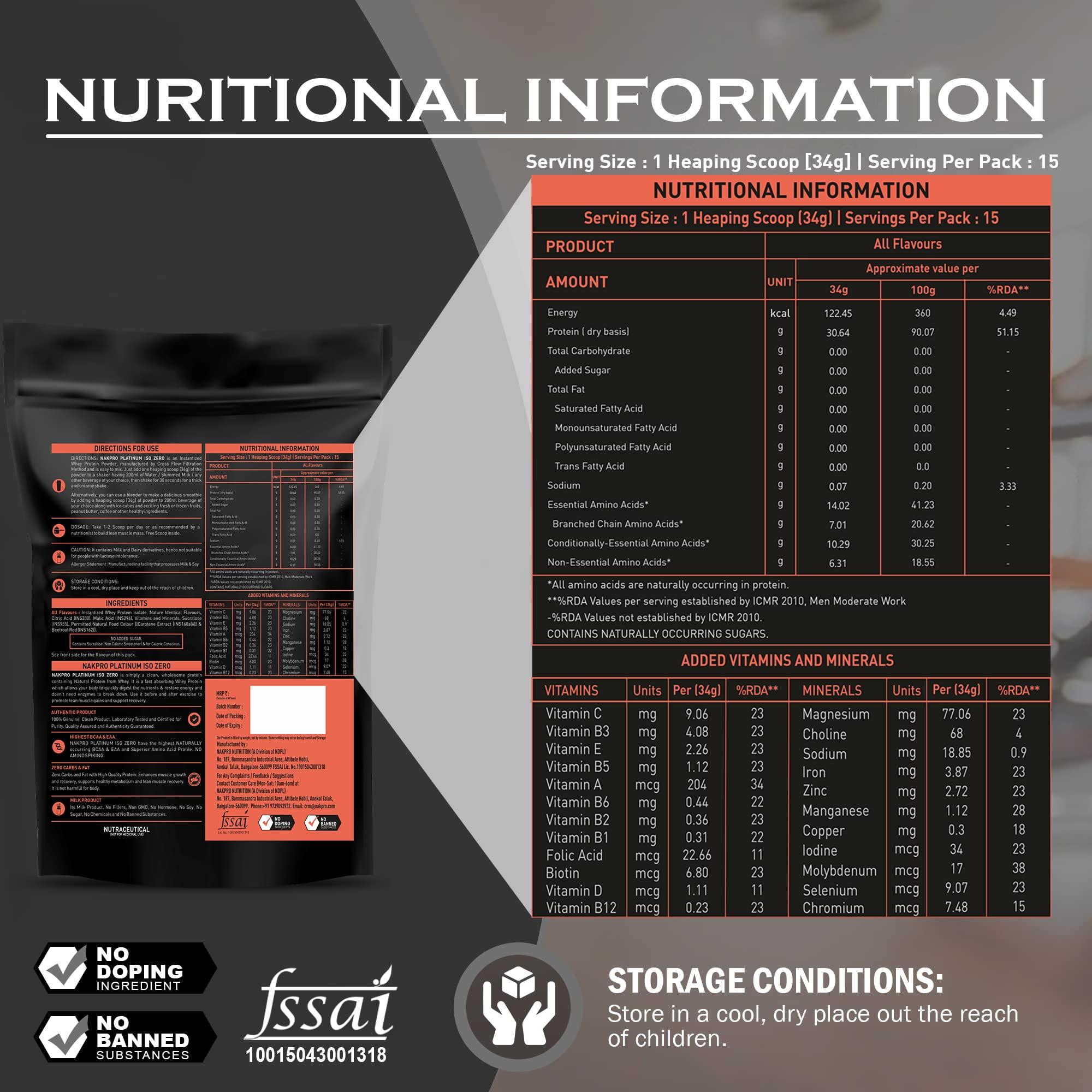 NAKPRO NAKPRO PLATINUM ISO ZERO 100% Whey Protein Isolate | Added Vitamins & Minerals | Easy Mixing, Easy Digesting Whey Protein Supplement Powder for Men, Women & Athletes (500g, Double Rich - Chocolate)