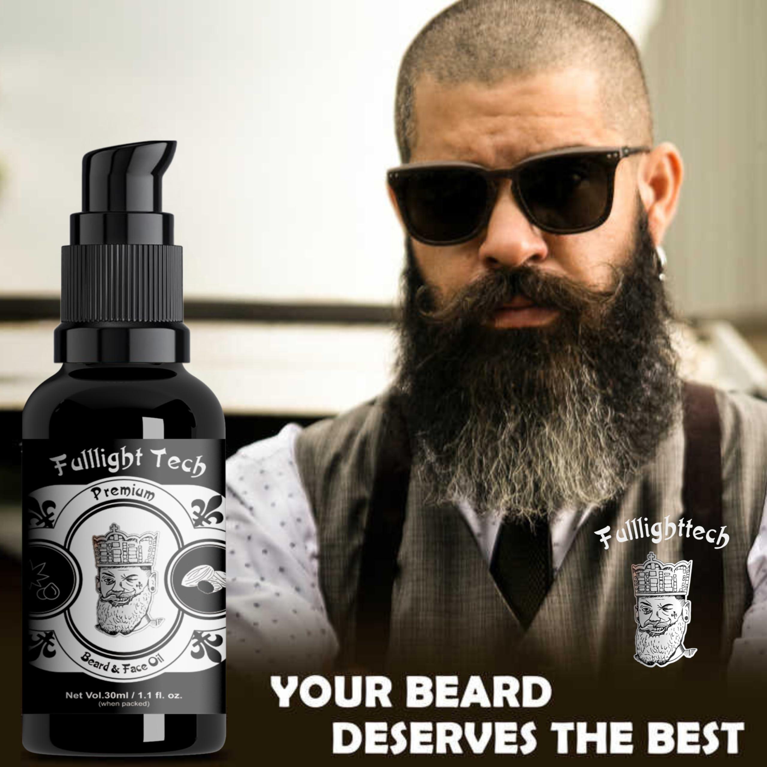 FULLLIGHT TECH Fulllight Tech Premium Beard Oil With New Avtar for Men, Fast Growth and Soft Beard, Natural Beard Growth Oil, Nourishes and Strengthens Uneven Patchy Beard Fix (Pack of 1, 30ml)