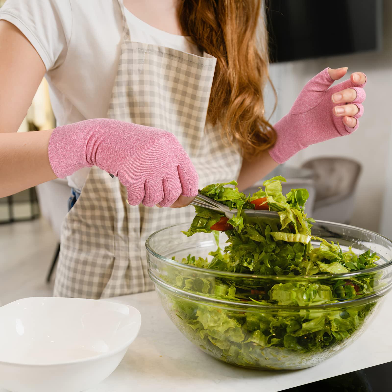 Duerer Duerer Arthritis Gloves Women Men, Carpal Tunnel, Rheumatiod, Tendonitis, Fingerless Hand Thumb Compression Gloves, Pink, Small (1 Pair)