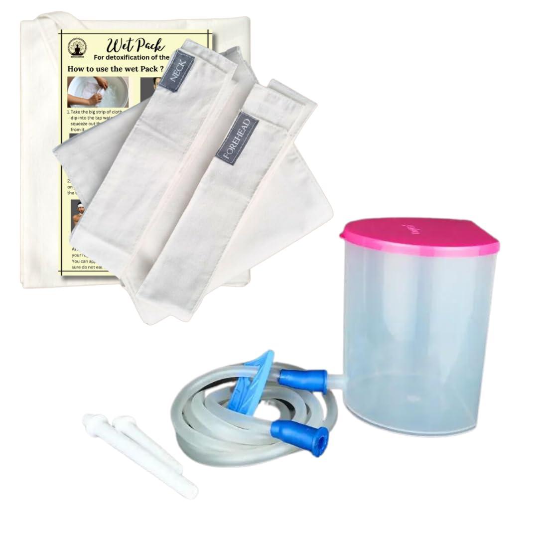 MANUSHYA LIFE MANUSHYA LIFE Combo of Wet Pack cotton patti with Velcro closure and Enema Kit 600 ML for Detox Home Use | Satvic Lifestyle | Body Detox