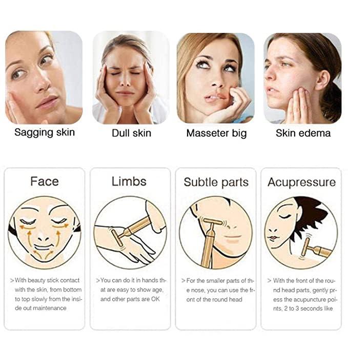 Generic Golden Beauty Bar T Shape 24k Electric Anti aging Anti Wrinkles Gold energy Beauty bar Beauty Bar 24K Golden Pulse Facial Massager T Shape Gold Facial Beauty Massager Energy Massager (golden)