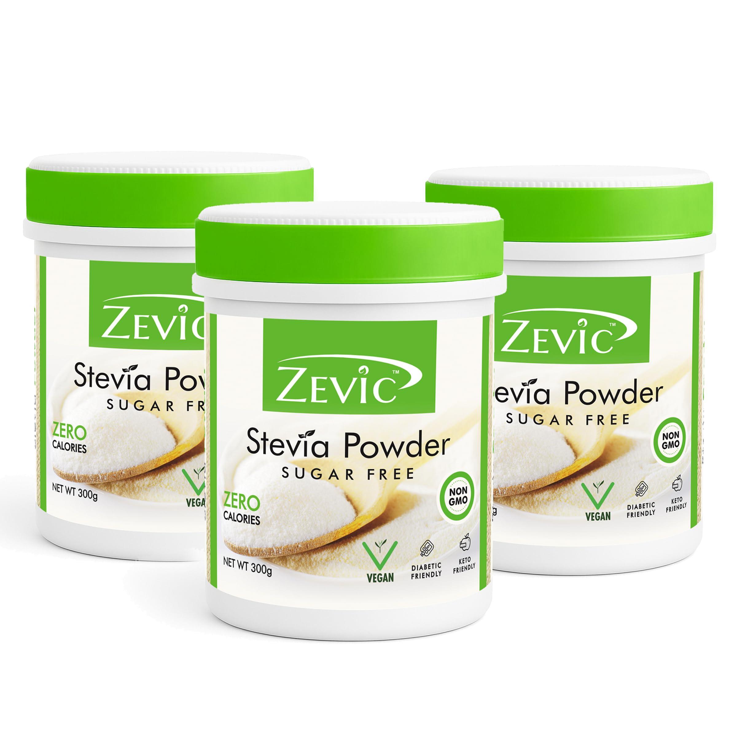 ZEVIC Zevic Stevia Sugar Free Powder | Zero Calories Stevia Powder | Vegan & Keto | 100% Natural Sweetener Powder | Sugar Substitute Natural | Diabetic Friendly - 900g (300g x 3)