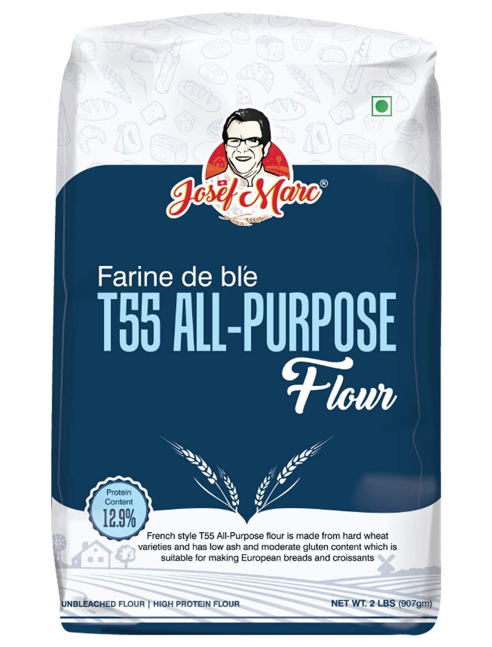 JOSEF MARC Josef Marc Farine De Ble T55 All Purpose Baking Flour 2 LBS (907gram) - Unbleached & High Protein Flour, Type 0 Italian Flour, Bread Flour.