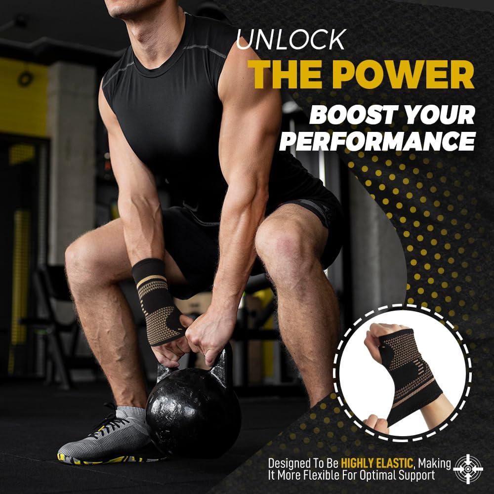 FITTOO FITTOO Copper Wrist Compression Sleeve, Copper Infused Wrist & Hand Compression Sleeve Brace for Improve Circulation, Relieve Wrist Discomfort,Tendonitis, Sprains, Sports, Gym Workout