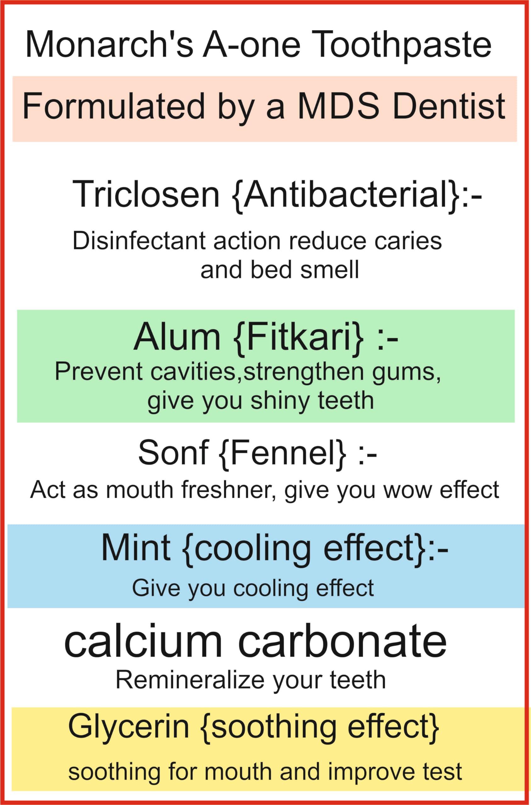 Monarch\'s A-One A- One Toothpaste 100 gm ( set of 3 ) with Alum, for strong, white shiny teeth and tight gums, reduce smell and Bleeding Gums