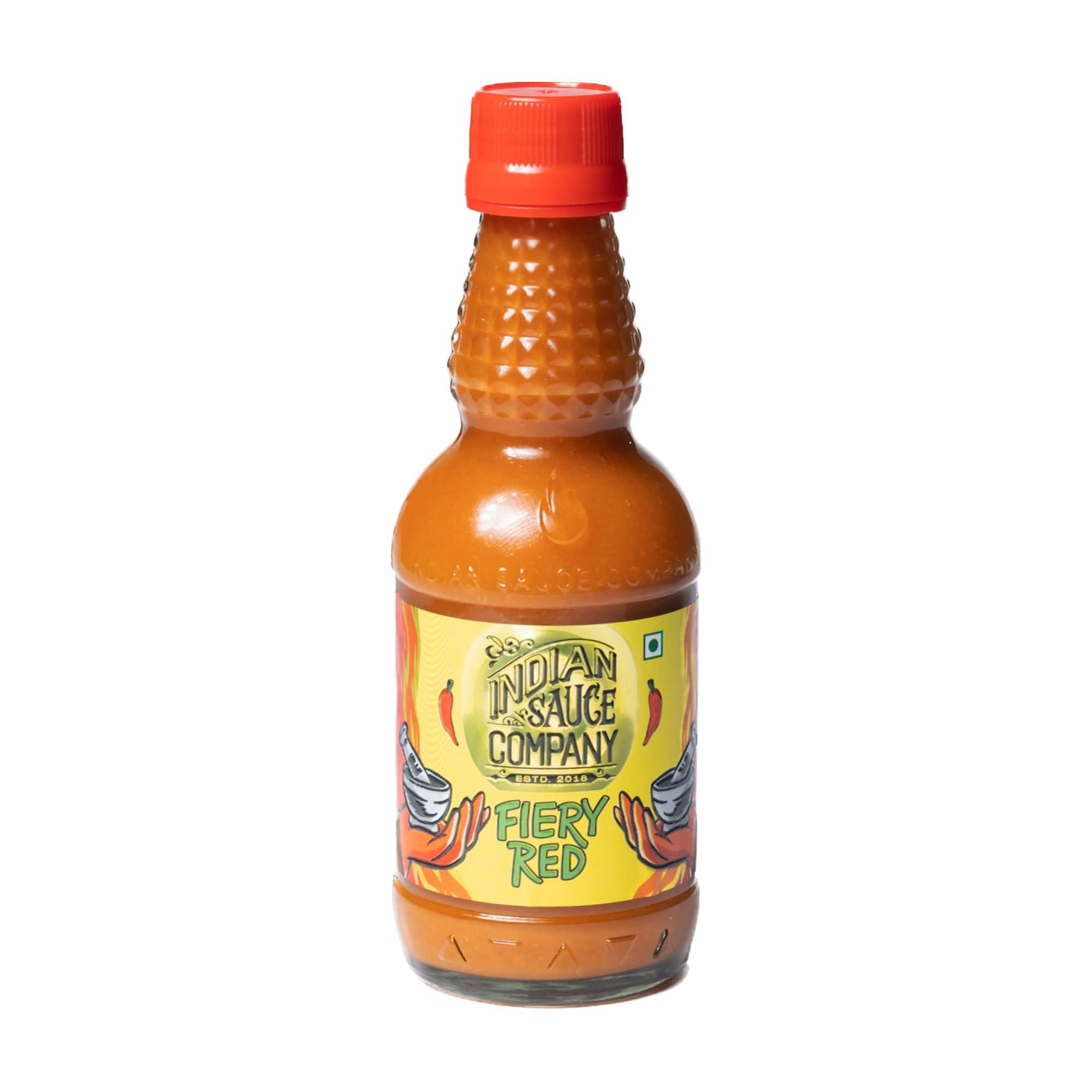 INDIAN SAUCE COMPANY Indian Sauce Company Fiery Red Hot Sauce, 180 ml | Perfect Blend of Flavour and Taste | Spicy Level 7 on 10 | Red Chilli Sauce For All Cuisines | No Artificial Colours | Made In India