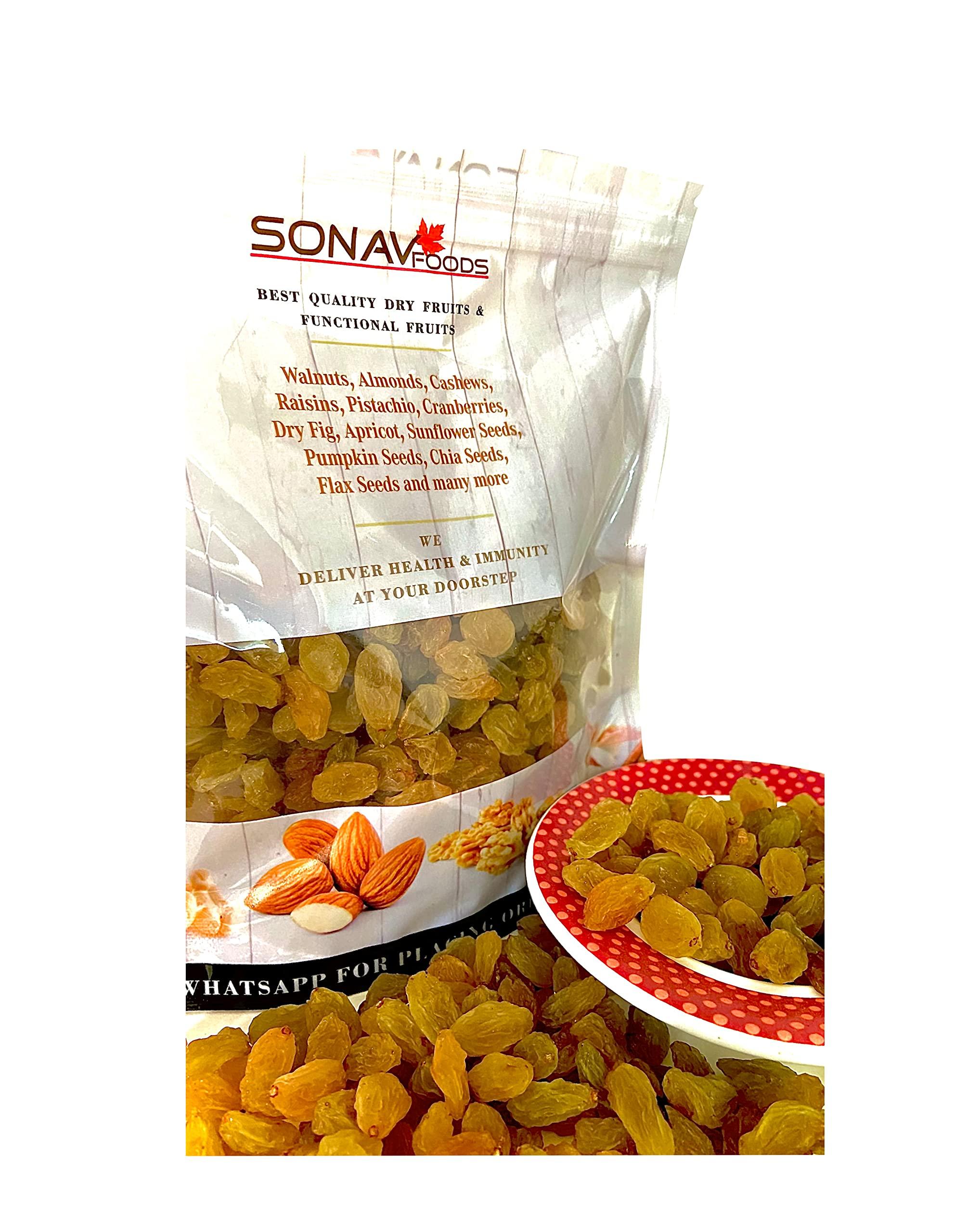 SONAV FOODS Sonav Foods Premium Dried Golden Raisin | Dried Indian Yellow Kishmish, Pilli Kishmish | 2 pack of 250g total 500g