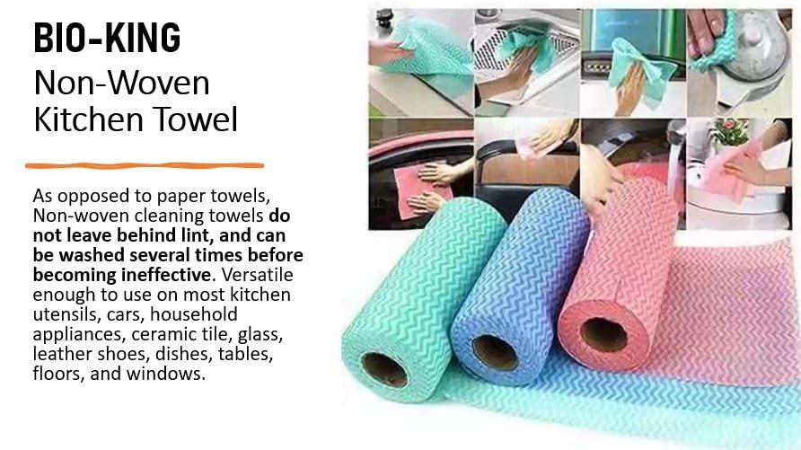 Bio King BIO-KING|Non-Woven Kitchen Towel|Washable & Reusable| 100% Natural and Ecofriendly | Premium Product for Complete Home Cleaning (Pack of 3 (240 Pulls))