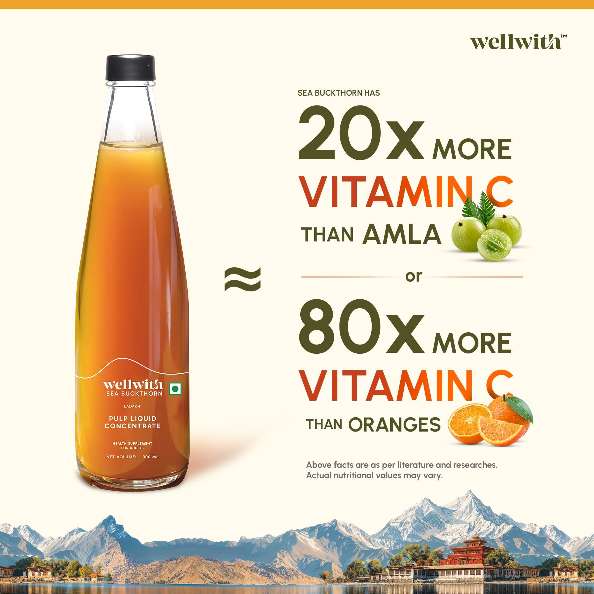 Ayuzera Ayuzera Himalayan Sea Buckthorn Pulp 300ml | Plant Based Vegan Omega 3, 6, 7 and 9 | Vegetarian Liquid Supplements | No Fish Oil | Veg, Natural & Organic | Makes up to 50 Glass Juice | Rich in Omega 7, Antioxidants, Vitamins (300ml, Pack Of 1)
