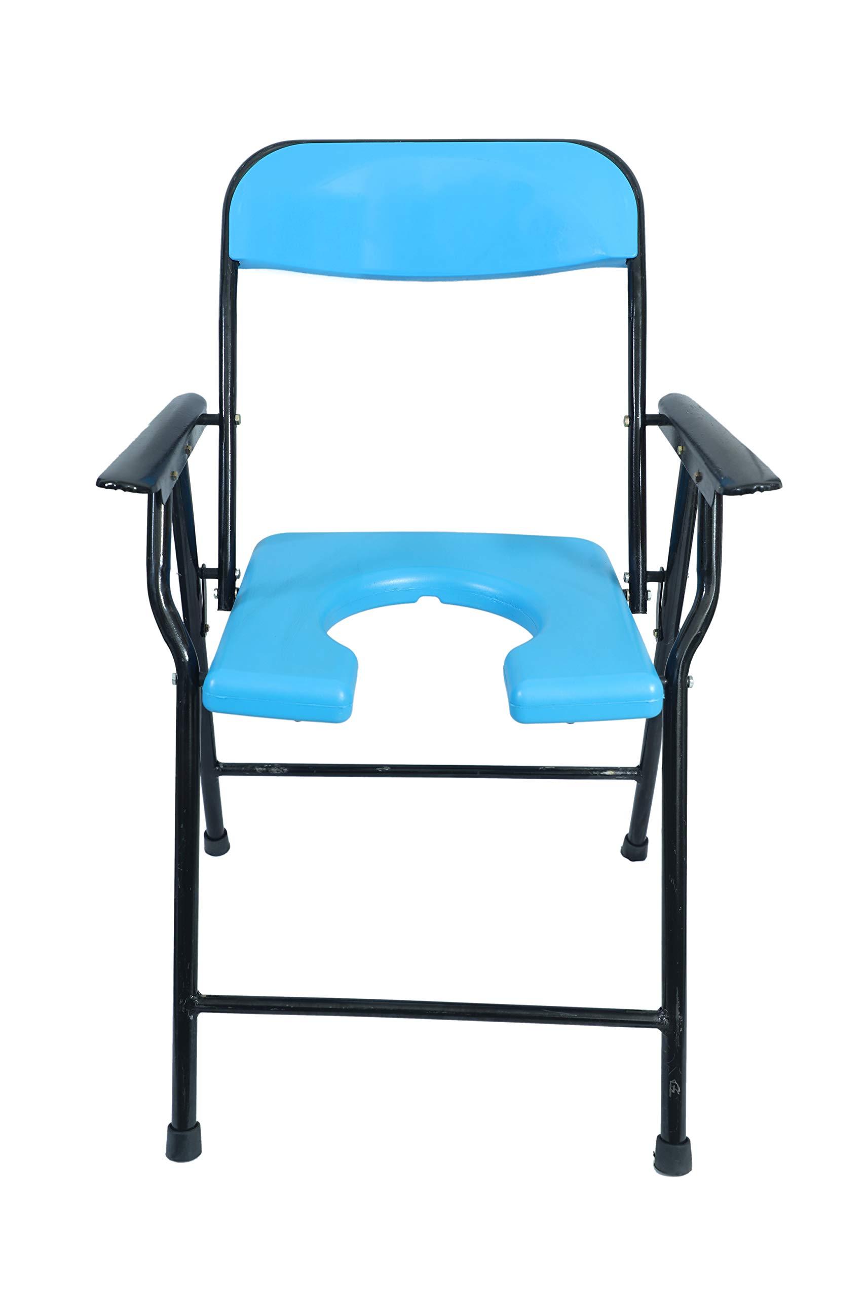 NavaFresh Basics UR care Commode Chair Blue Color with Comfortable and Anti Skid Seat and Arm Rest With Pot