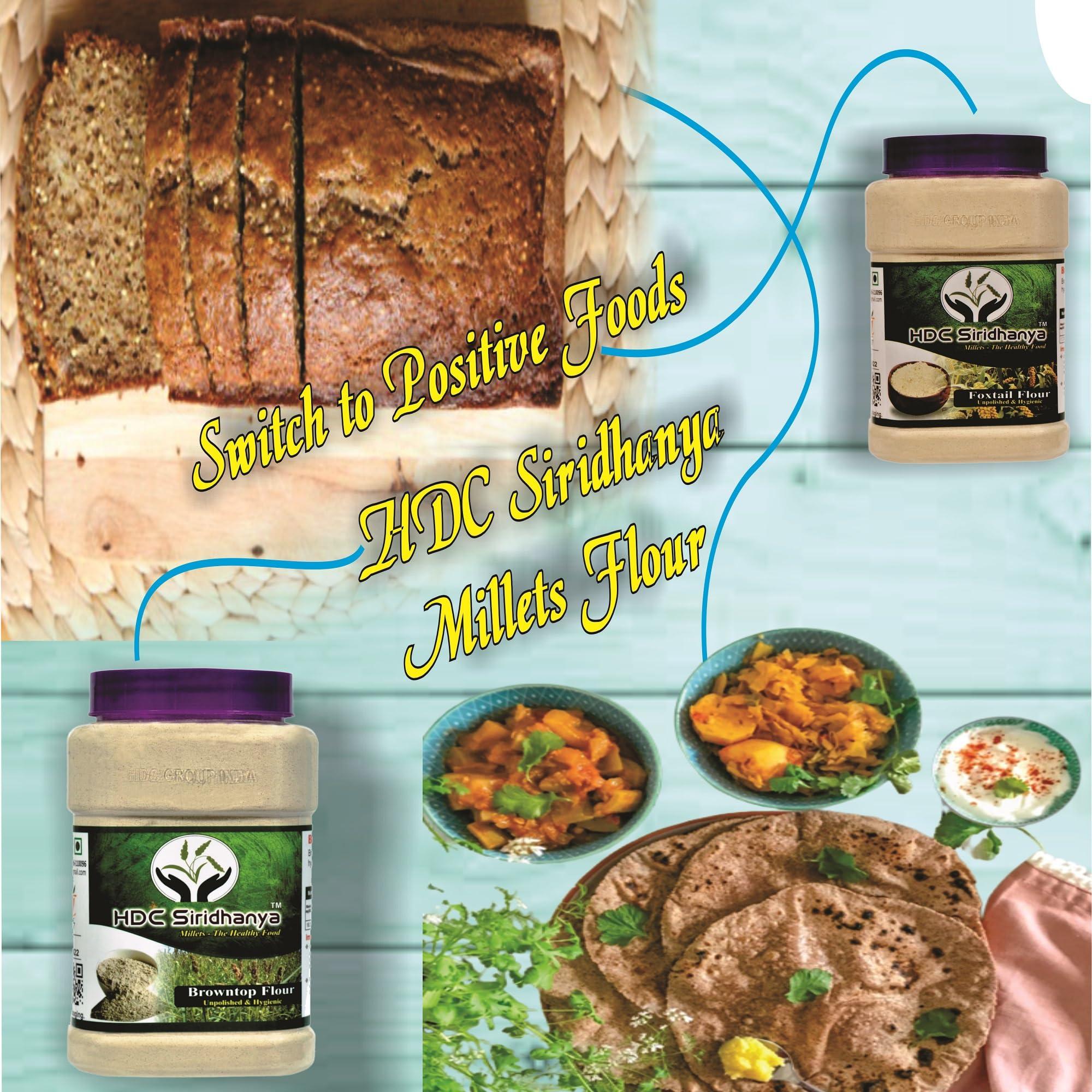 HDC Siridhanya Siridhanya Unpolised and organic millets Flour Combo Pack of 5, [Kodo, Foxtail, Browntop Barnyard, and Little Millet], Natural Farm Produce, High Fiber Millets Flour (750gm Each packed in jar)