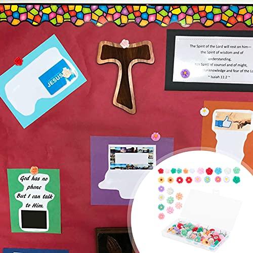 HEALLILY 50pcs/ Box Creative Metal Resin Flower Decorative Pushpin Set for Wooden Wall