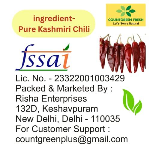 COUNTGREEN FRESH Countgreen Fresh Whole Dried Kashmiri Red Chili | Kashmiri Sukhi Sabut Lal Mirch | Hot Chilli 100% Organic - Ideal for Preparations Like Curries, Chutneys, Pickles, Soups and Other Dishes (100 g)