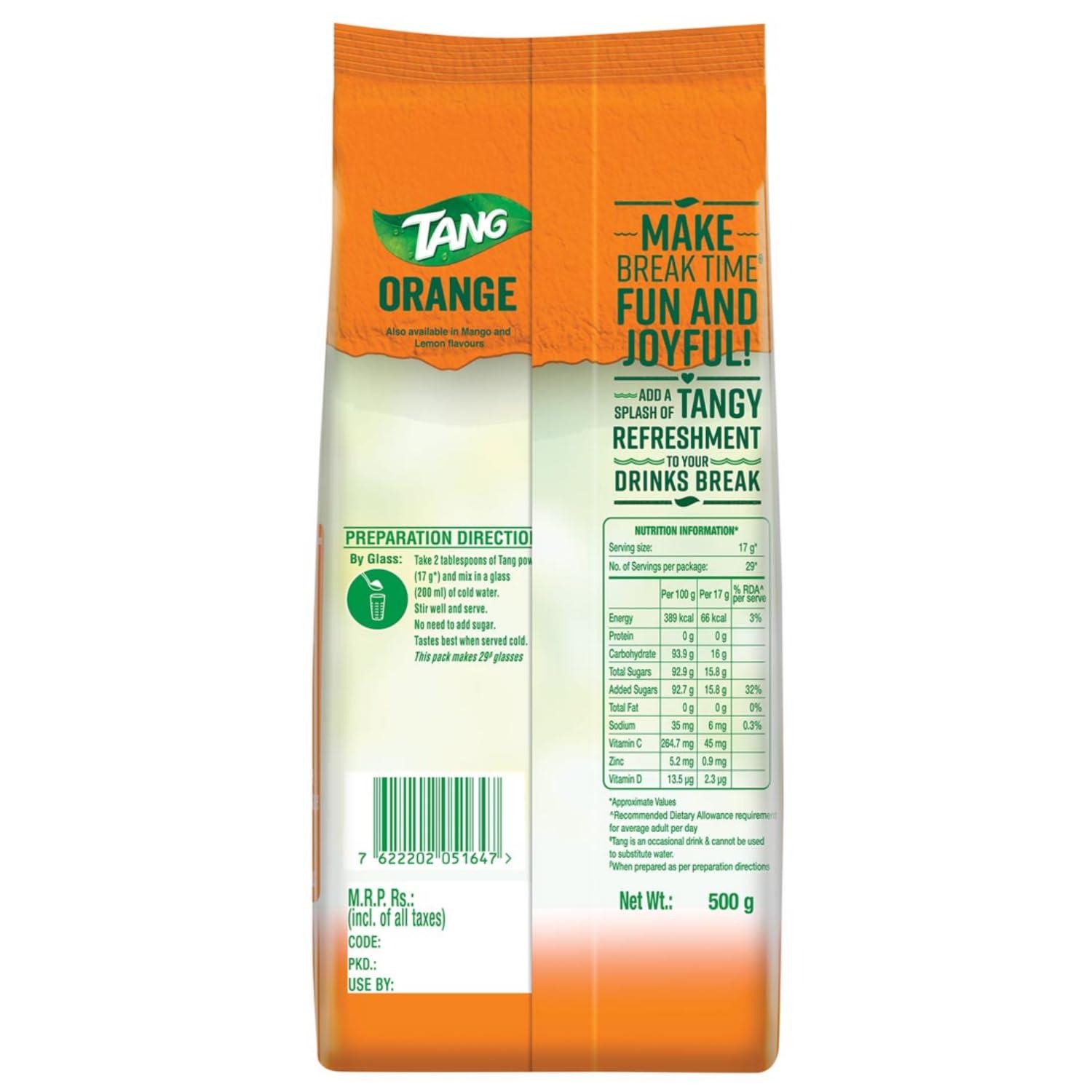 Tang Tang Instant Drink Mix - Orange, 500 g - Pack of 2 with 4 Popsicle moulds