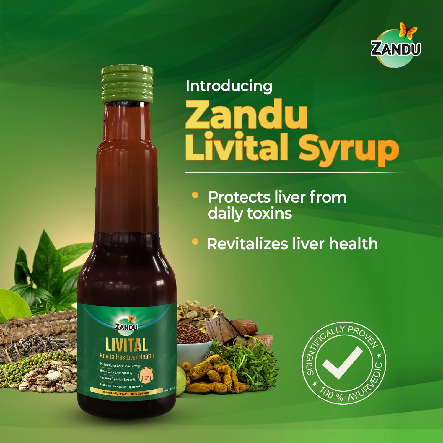 Zandu Zandu Livital Syrup 200ml | Aids in Liver Detox & Improves Digestion, Appetite |Scientifically Tested |100% Ayurvedic Ingredients | Protects Liver against various Hepatotoxins | Beneficial in Fatty Liver