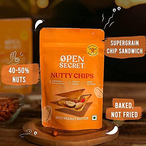 Open Secret Open Secret Spicy Peanut Butter Chips (Pack of 30)| Baked, Not Fried| Spicy Peanut Butter Nutty Dry Fruit Sandwich | Rich in Protein Less Fat | Healthy Diet Snack Pack