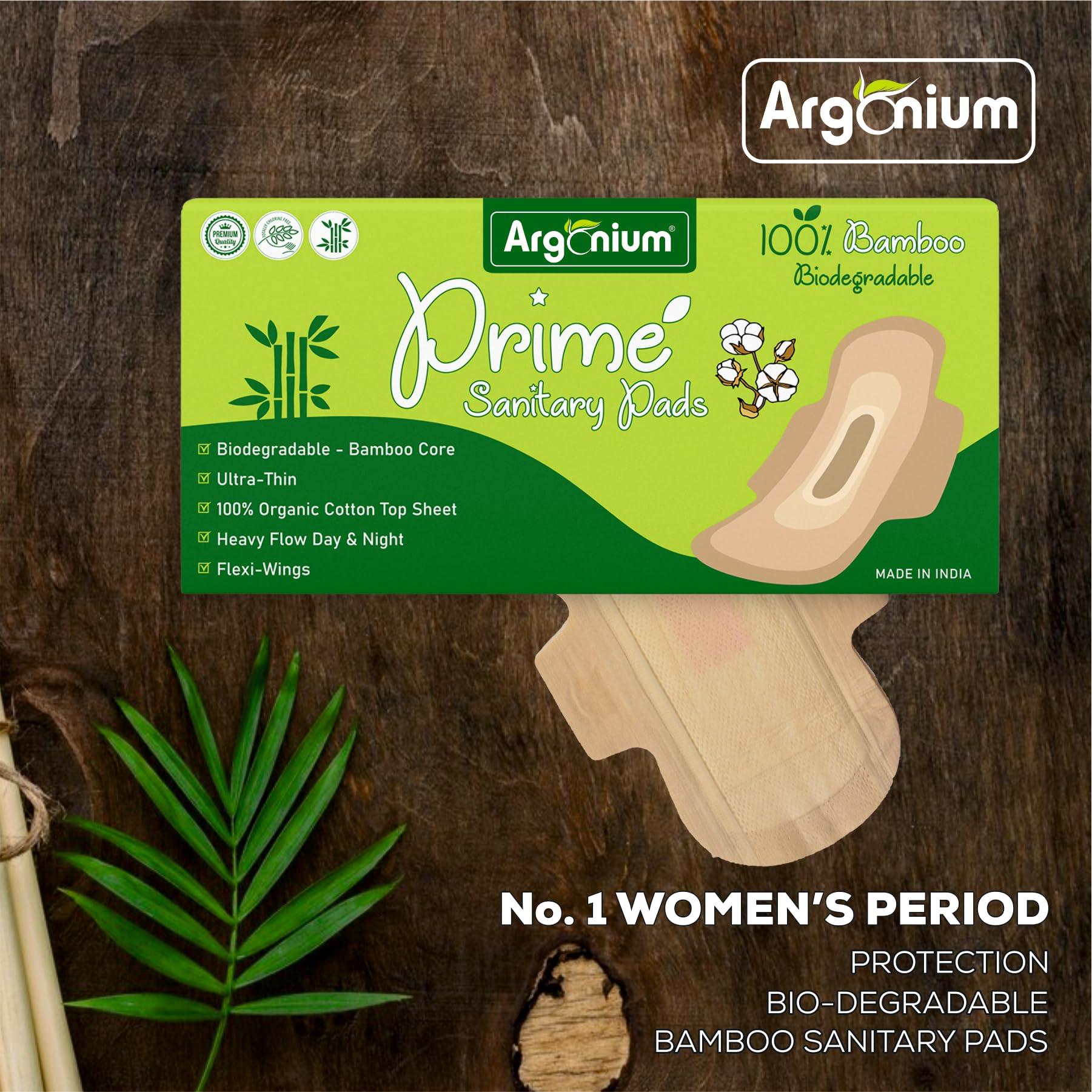 ARGONIUM Argonium Prime Biodegradable Bamboo Sanitary Pads - (Pack Of 4*25 = 100 Pads XXL-330mm) | Pure Bamboo Base, Rash-Toxin-Irritation Free, High Absorbent, Heavy Flow, Extra Long Day-Night Napkin For Women Skin Friendly