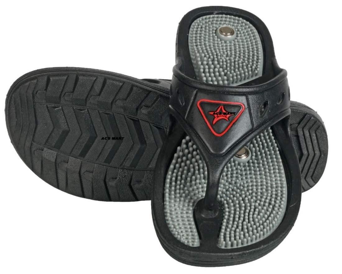 ACS MART ACS MART acupressure and magnetic therapy accu flip flop slippers foot massager for heel pain relief men & Women Common Multi Colour (9, Black)