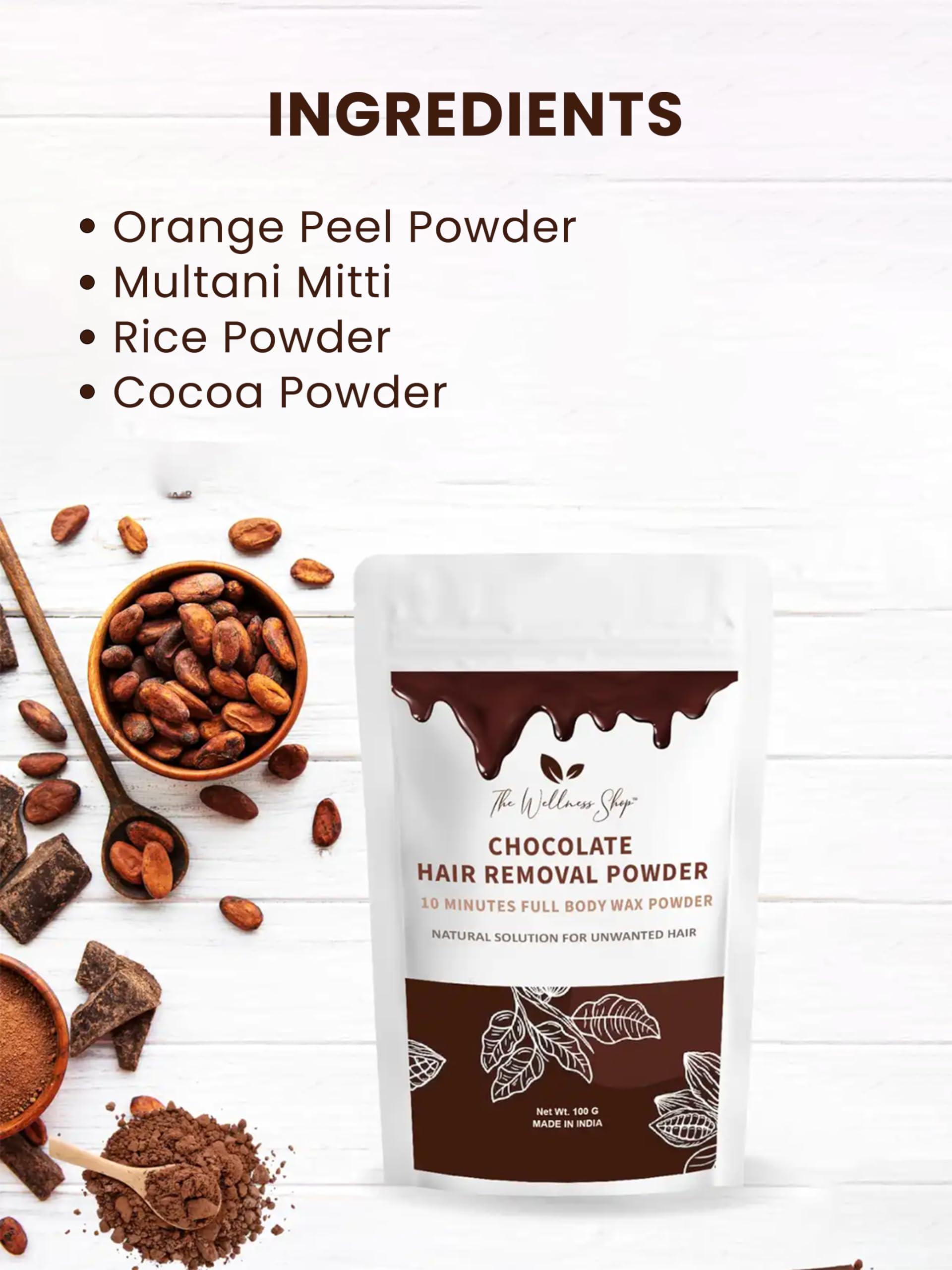 The Wellness Shop The Wellness Shop - Women Chocolate Hair Removal Powder, 10 Minute Full Body Waxing Powder, Painless And Natural Solution For Unwanted Hair And Parlour Like Result At Home