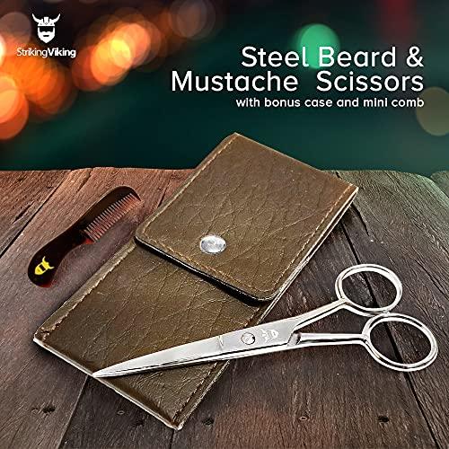 Striking Viking Beard & Mustache Scissors from Striking Viking - Steel Scissors for Beards and Mustaches. Includes Synthetic Leather Case for Travel and Storage