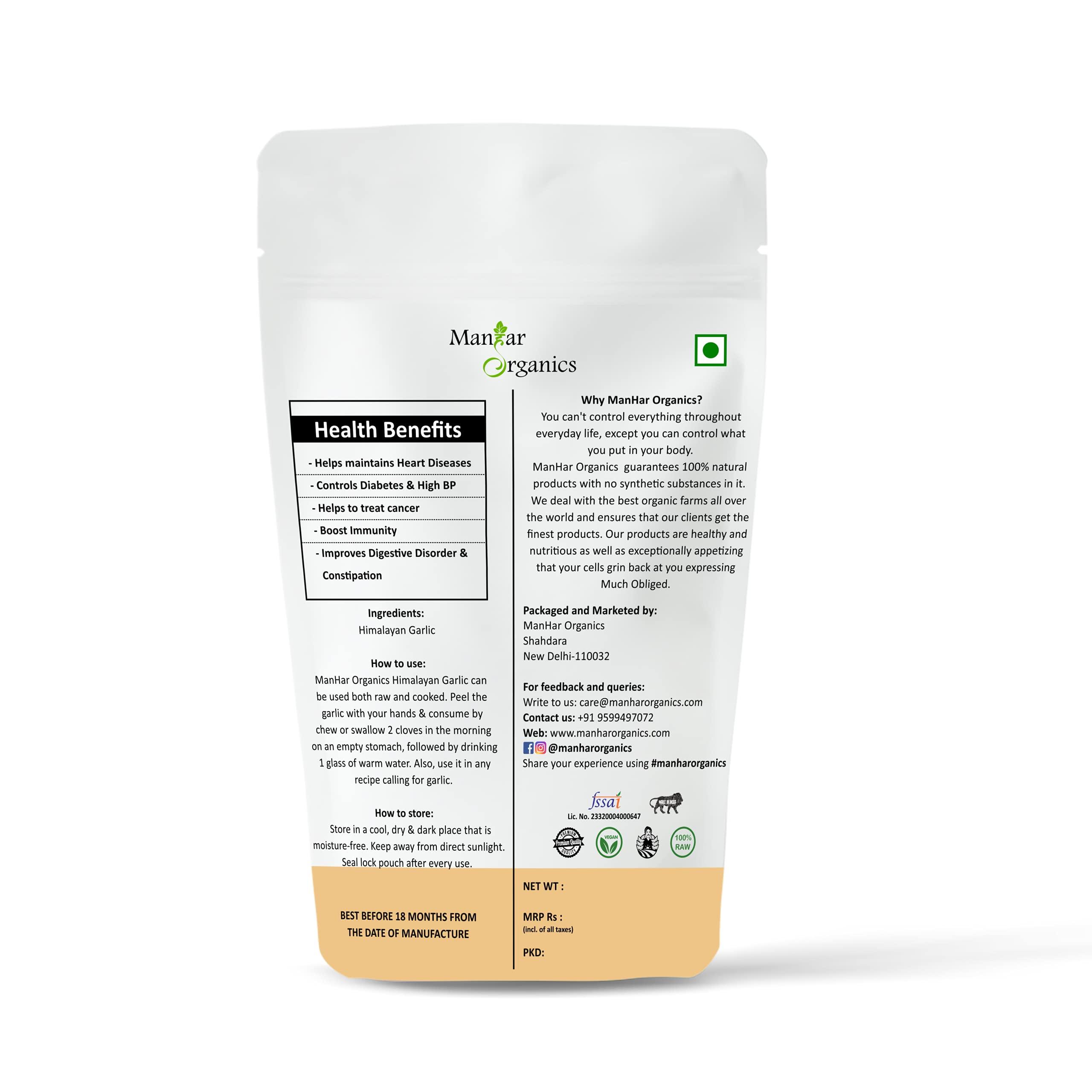 ManHar Organics ManHar Organics Himalayan Garlic/Kashmiri Lehsun 2kg - Himalayan Single Clove Garlic for strong Immunity & Diabetes (Pack of 2, 1kg each) (2KG, Himalayan Garlic)