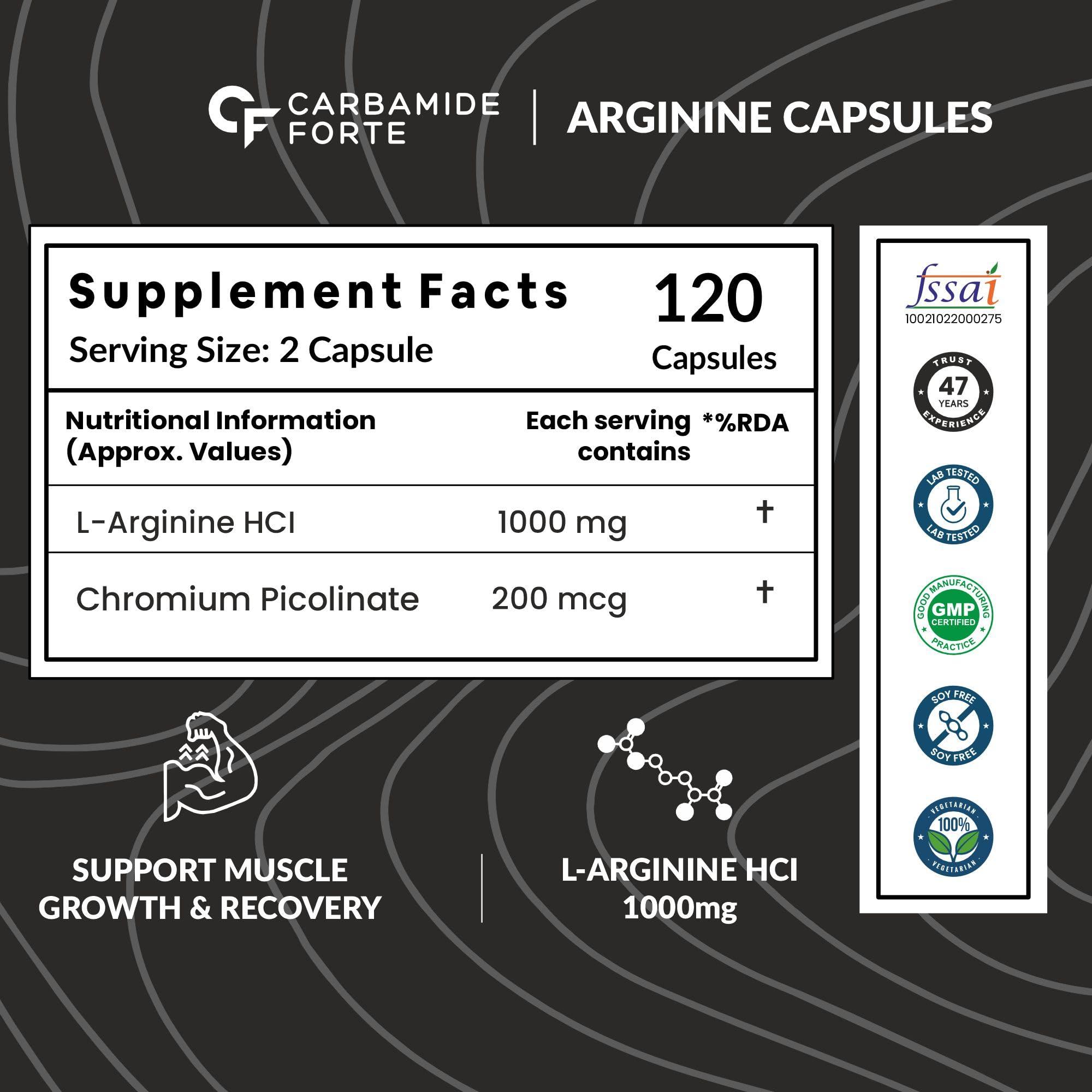 Carbamide Forte Carbamide Forte L Arginine 1000mg Supplement Per Serving - 120 Veg Capsules & L Citrulline Powder 2000mg - Unflavoured - 50 SERVINGS - 100g
