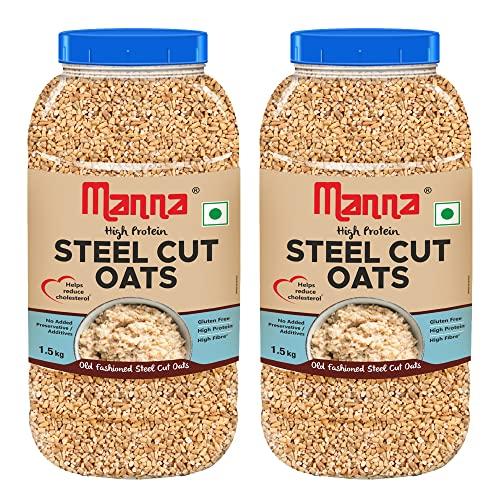 Manna Manna 100% Steel Cut Oats 3kg | Gluten Free | Diabetic Friendly | High Protein & Fibre 3kg (Pack of 2)